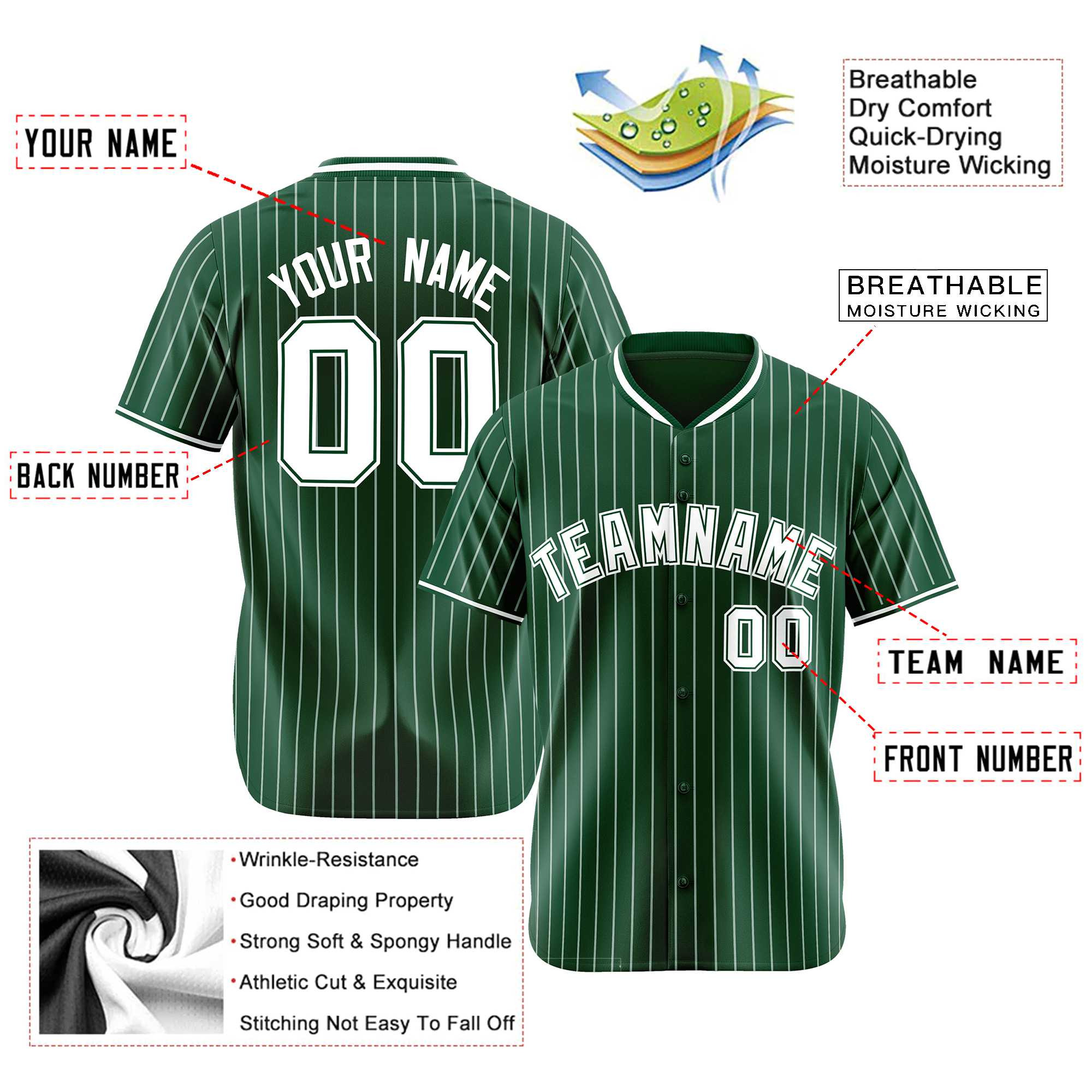 Custom Midnight Green White Pinstripe White Midnight-Green Authentic Baseball Jersey