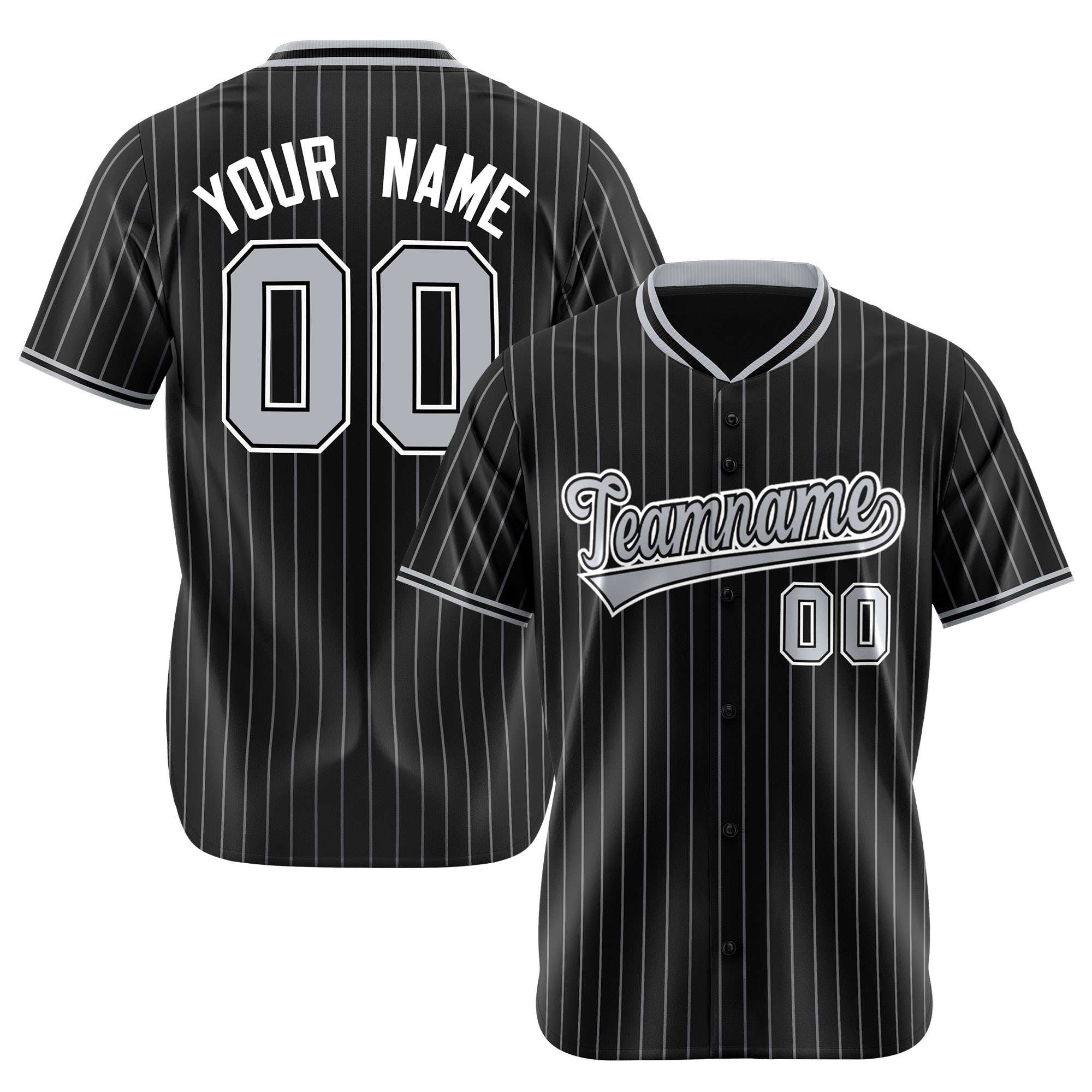 Custom Black White Pinstripe Gray-White Authentic Baseball Jersey