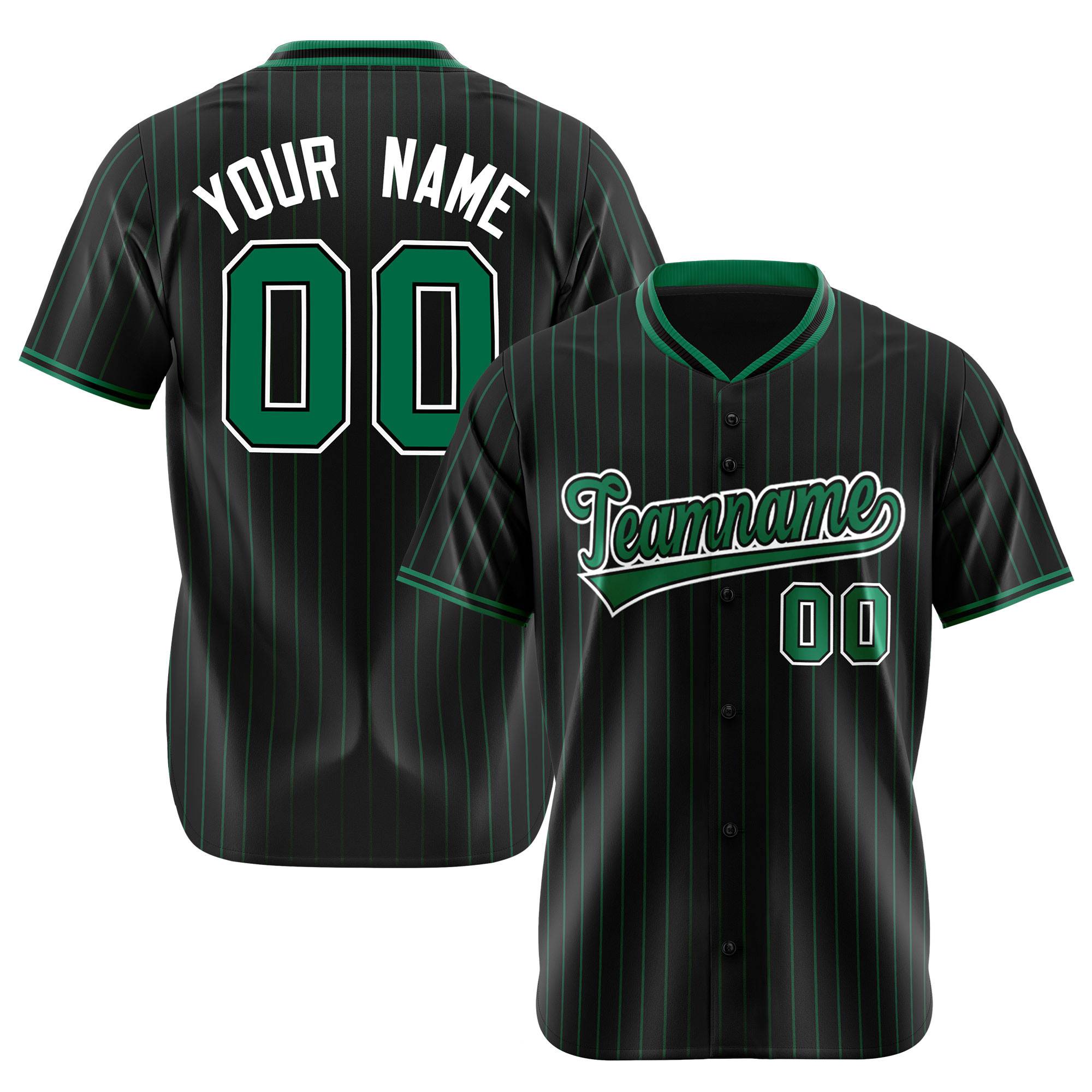 Custom Black Green Pinstripe Green-White Authentic Baseball Jersey