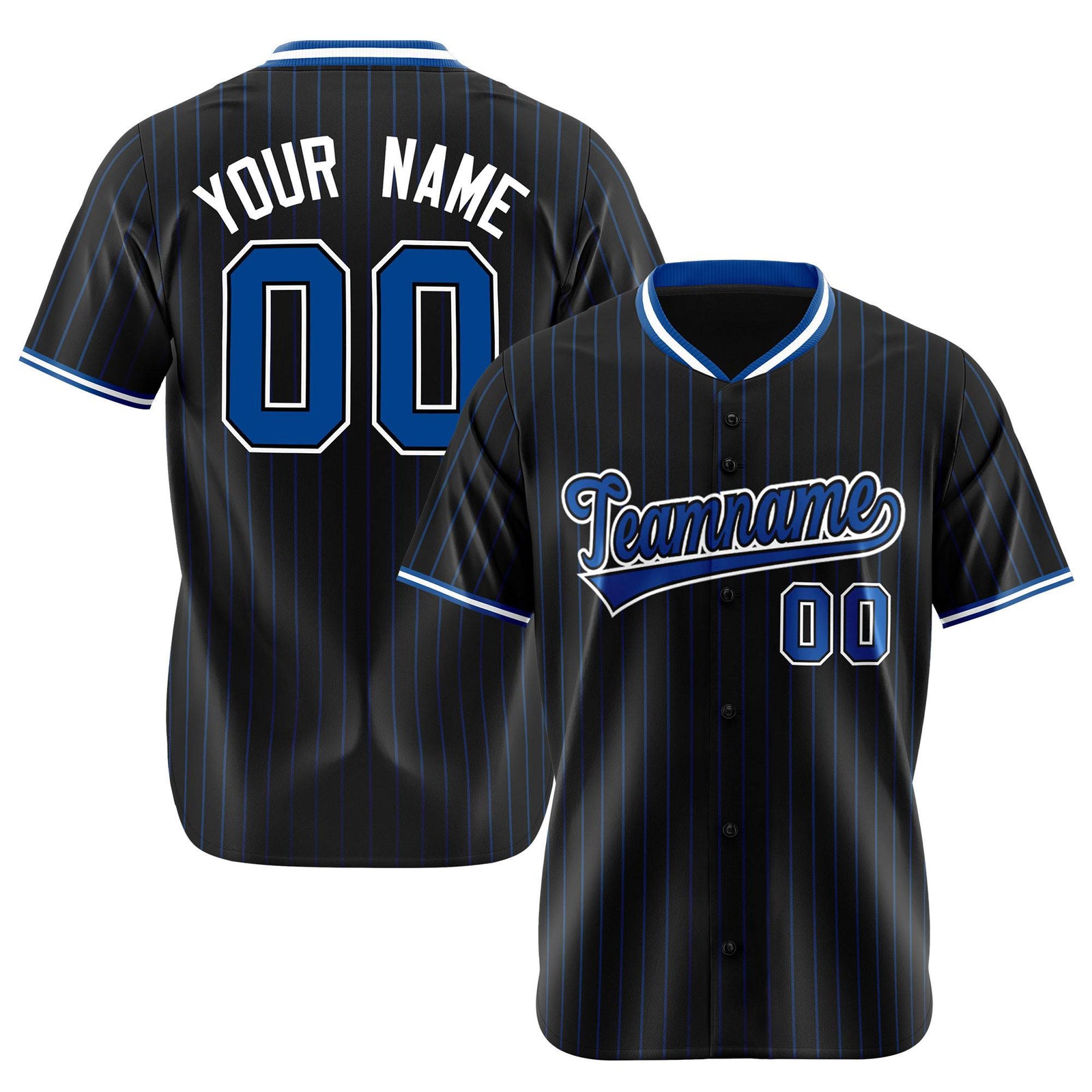 Custom Black Electric-Blue Pinstripe Electric-Blue White Authentic Baseball Jersey