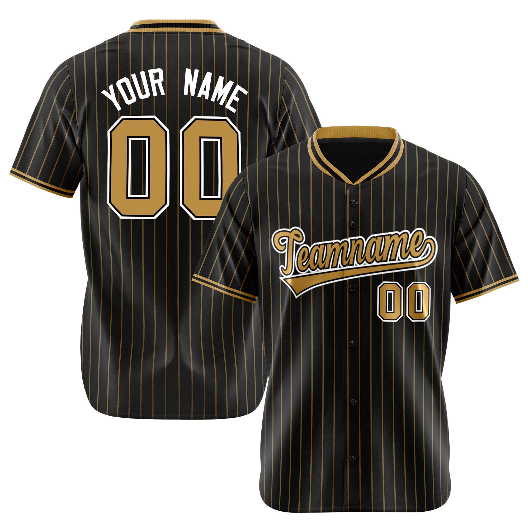 Custom Black Old-Gold Pinstripe Old-Gold White Authentic Baseball Jersey