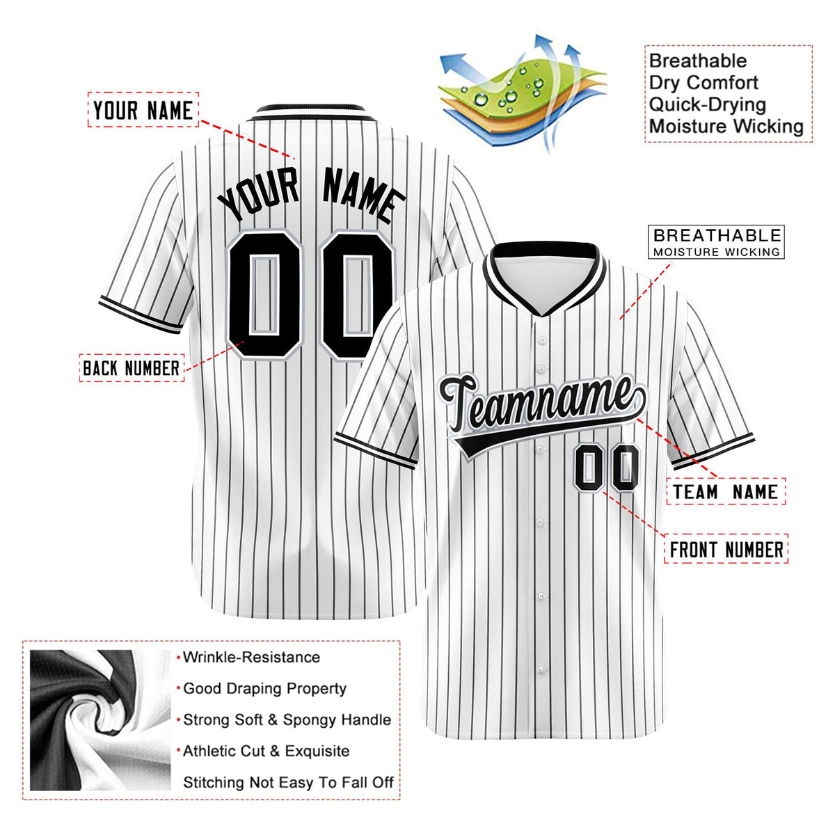 Custom White Black Pinstripe White-Black Authentic Baseball Jersey
