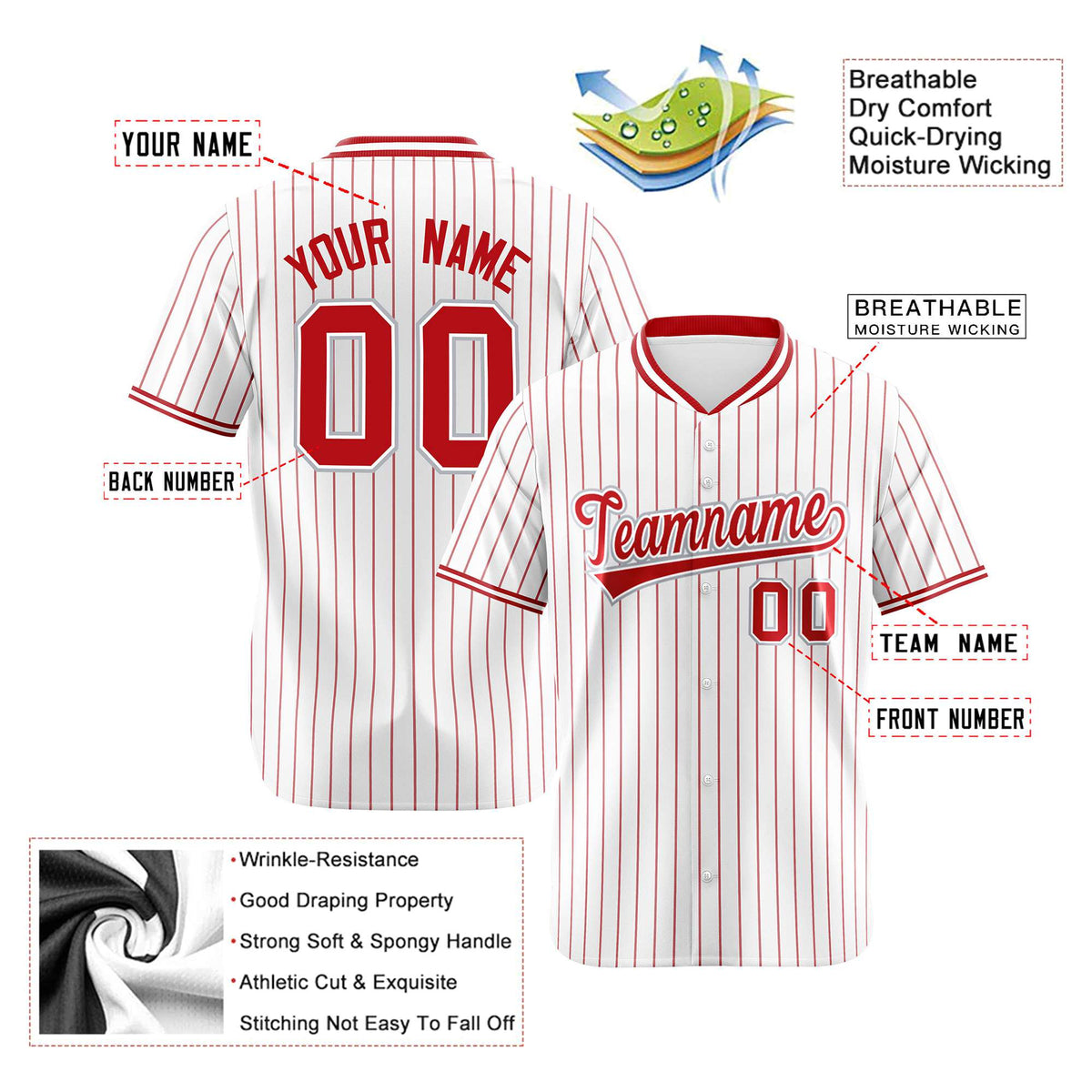 Custom White Red Pinstripe White-Red Authentic Baseball Jersey