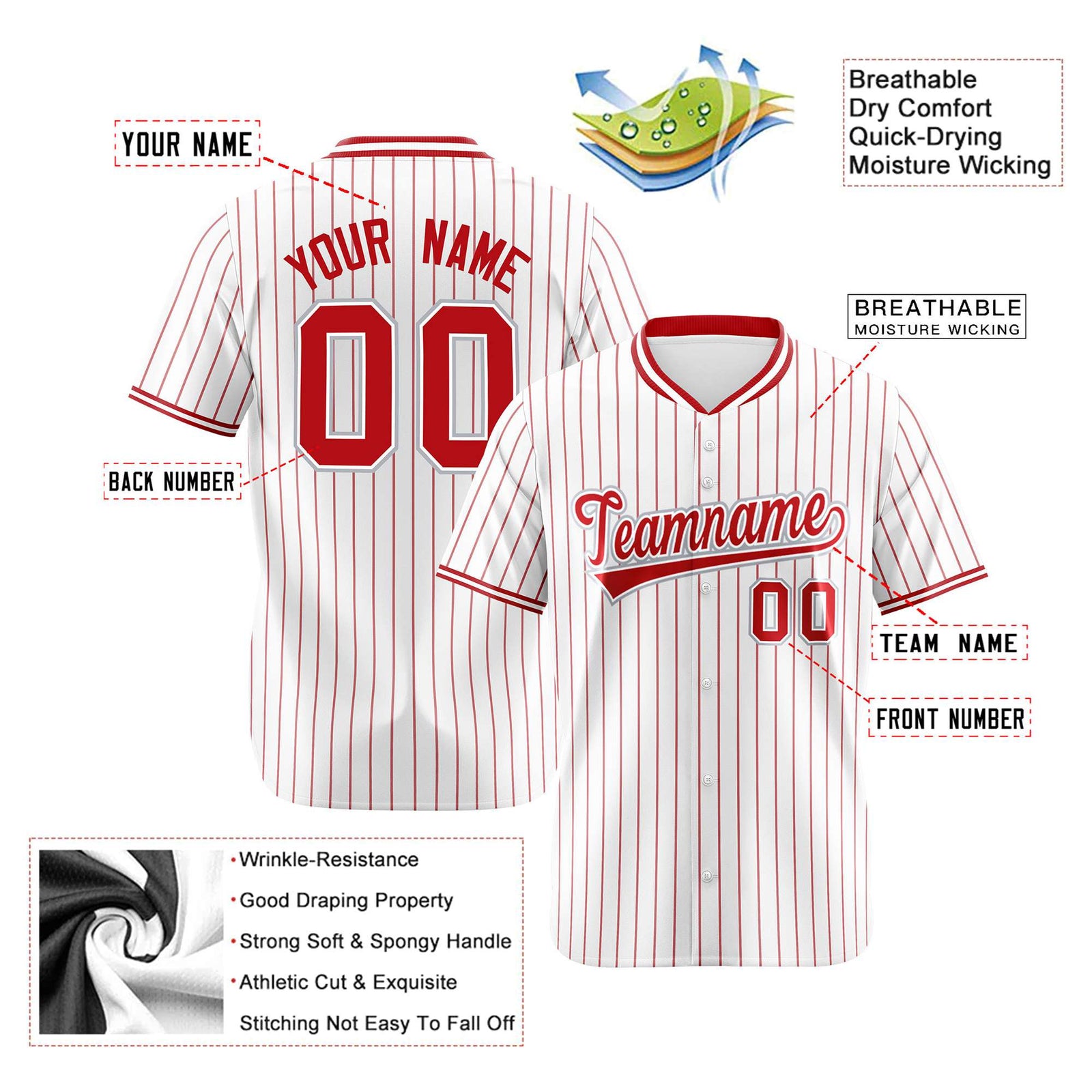 Custom White Red Pinstripe White-Red Authentic Baseball Jersey