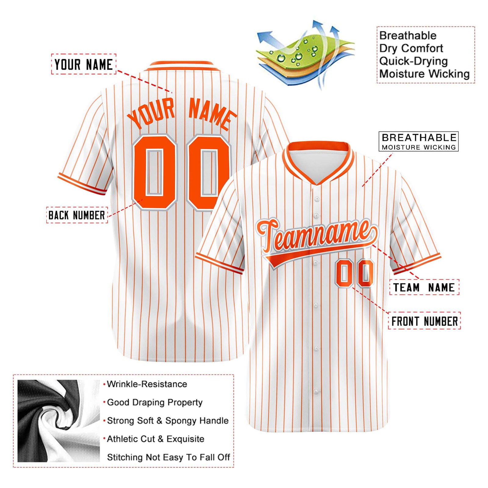 Custom White Orange Pinstripe White-Orange Authentic Baseball Jersey