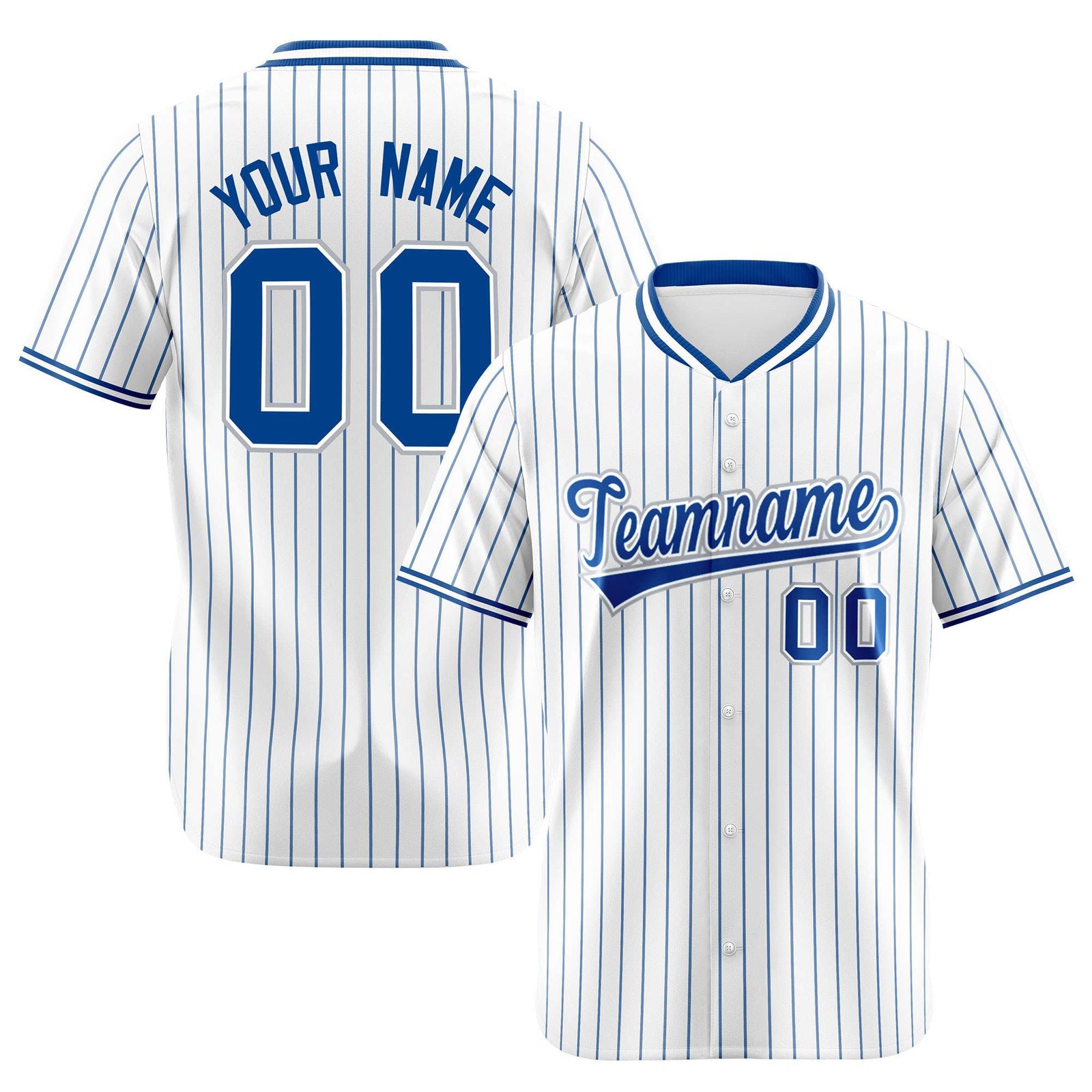Custom White Blue Pinstripe White-Blue Black Authentic Baseball Jersey