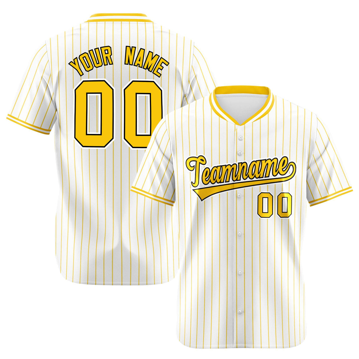 Custom White Yellow Pinstripe White-Yellow Black Authentic Baseball Jersey