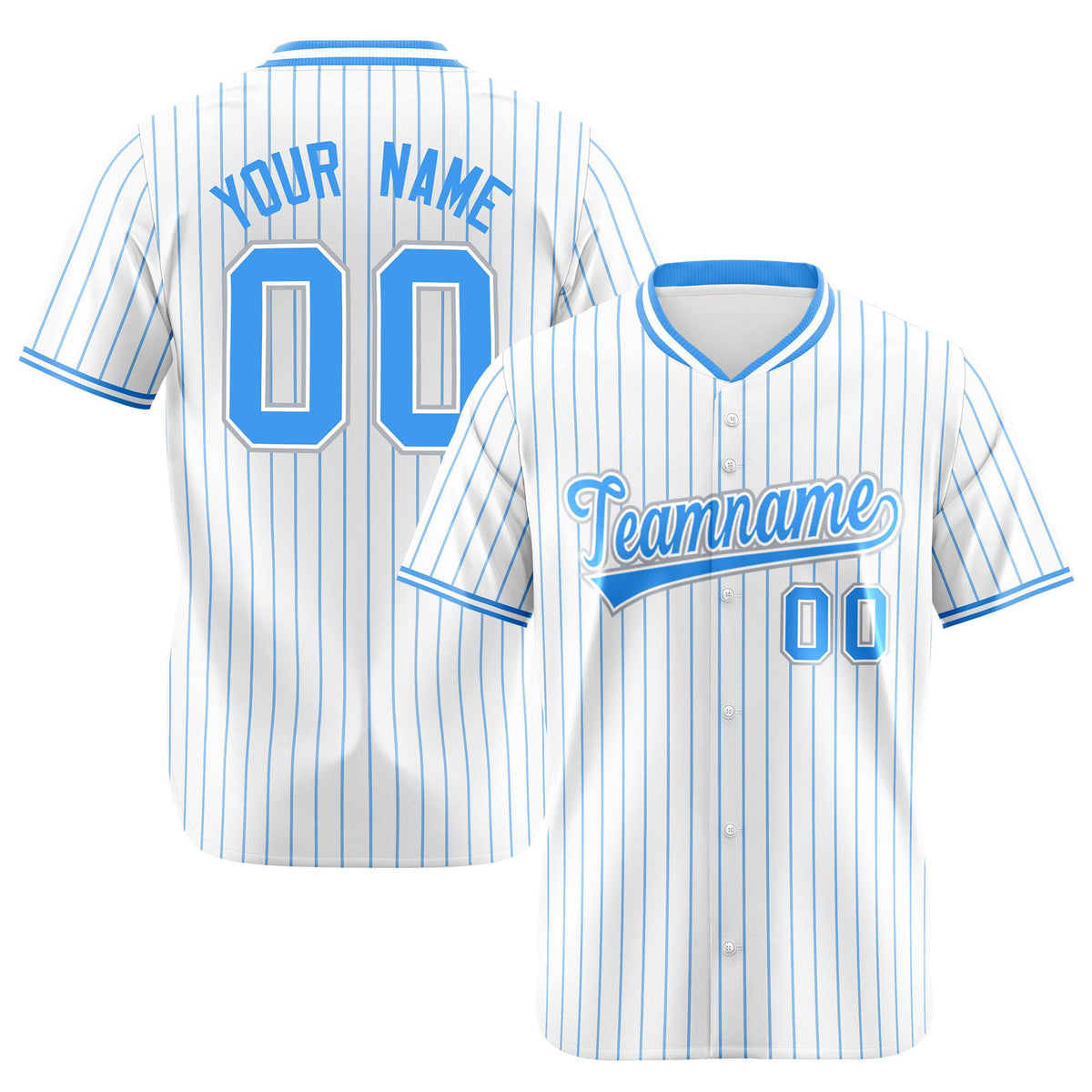 Custom White Blue Pinstripe White-Blue Gray Authentic Baseball Jersey