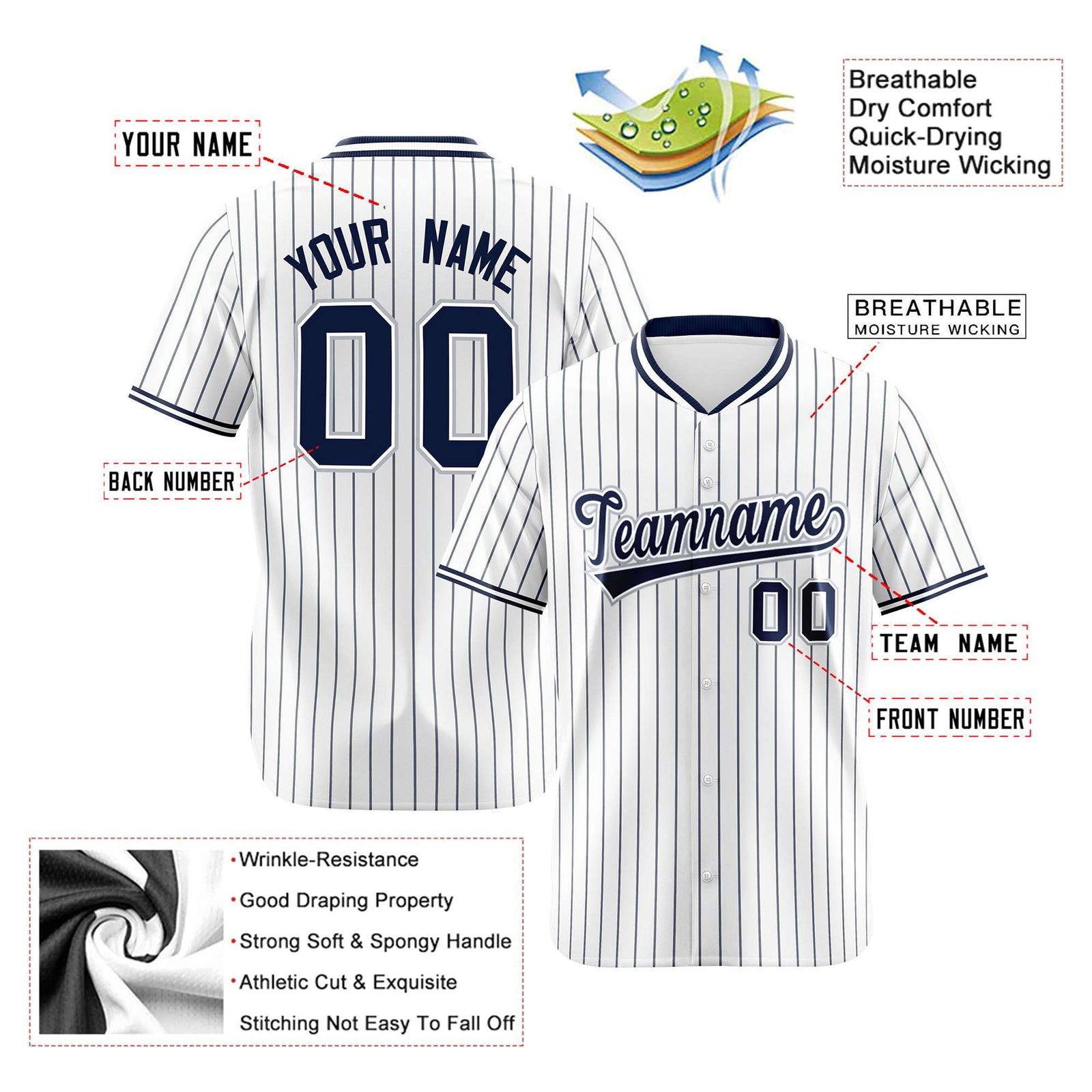 Custom White Navy Pinstripe White-Navy Authentic Baseball Jersey