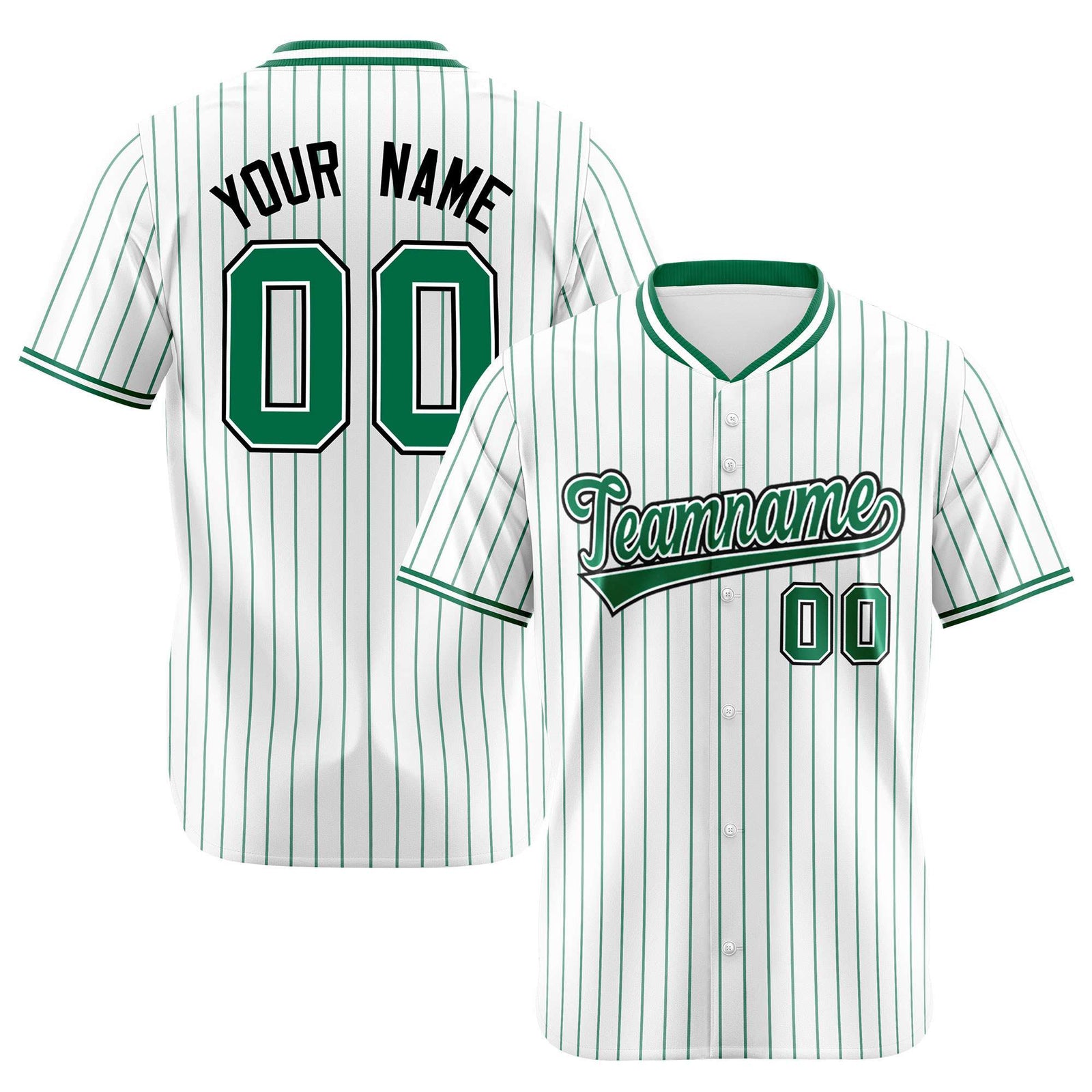 Custom White Kelly-Green Pinstripe White Kelly-Green Black Authentic Baseball Jersey