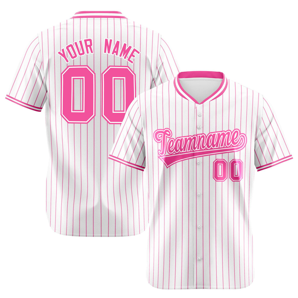 Custom White Pink Pinstripe White-Pink Authentic Baseball Jersey