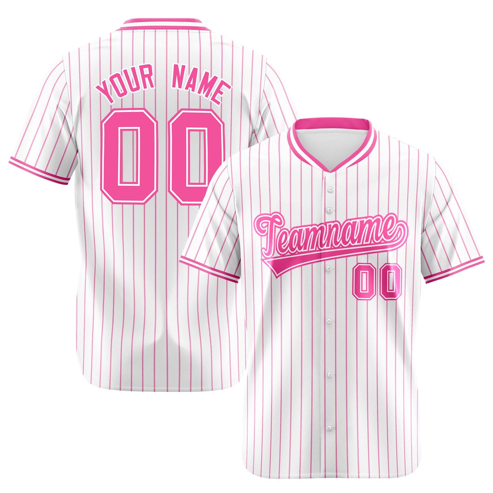 Custom White Pink Pinstripe White-Pink Authentic Baseball Jersey