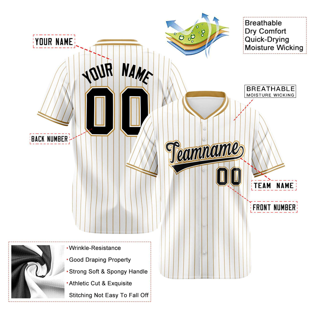 Custom White Brown Pinstripe White-Brown Black Authentic Baseball Jersey