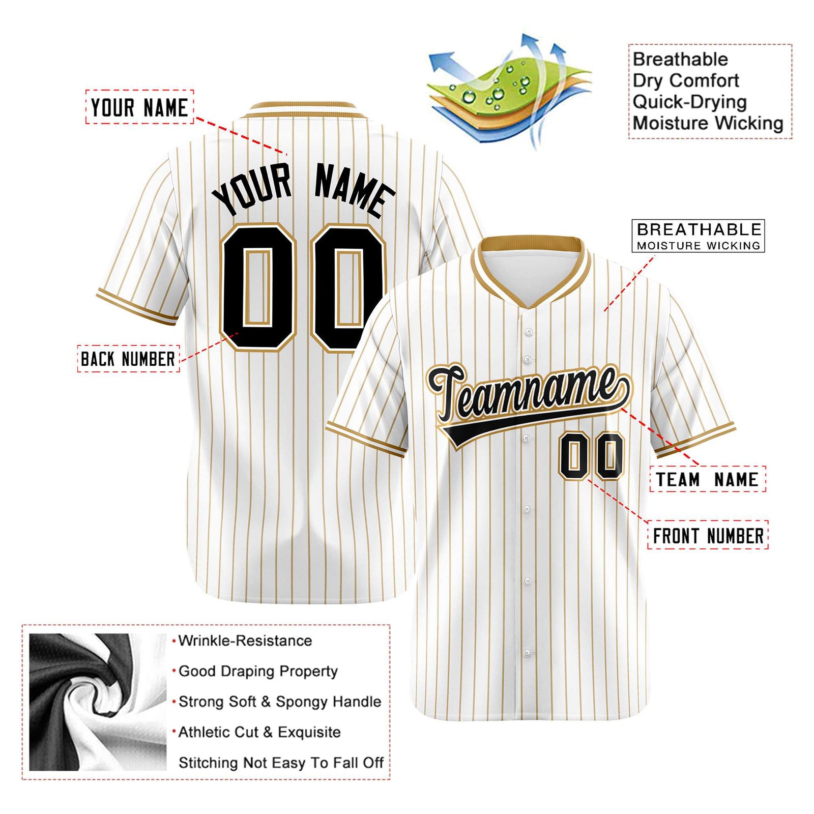 Custom White Brown Pinstripe White-Brown Black Authentic Baseball Jersey