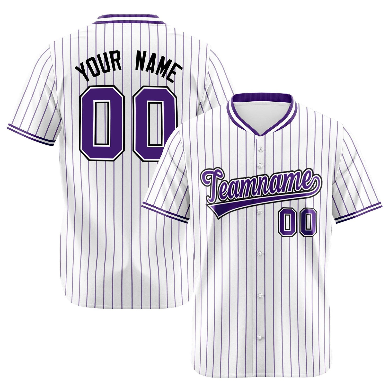 Custom White Purple Pinstripe White-Purple Black Authentic Baseball Jersey
