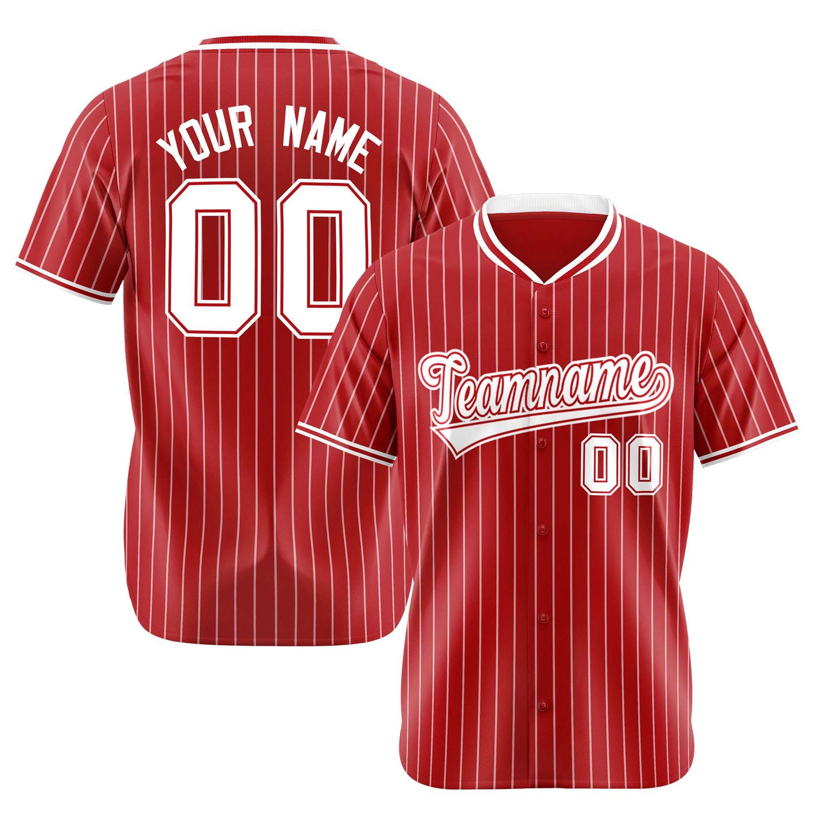 Custom Red White Pinstripe White-Red Authentic Baseball Jersey