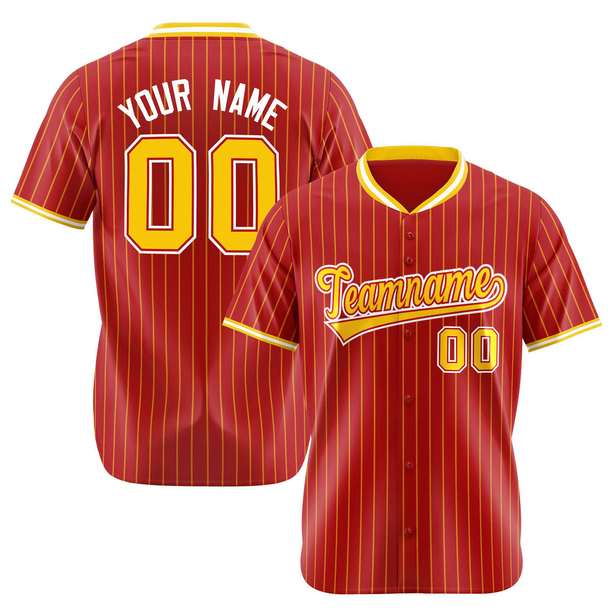 Custom Red Yellow Pinstripe Yellow-White Authentic Baseball Jersey
