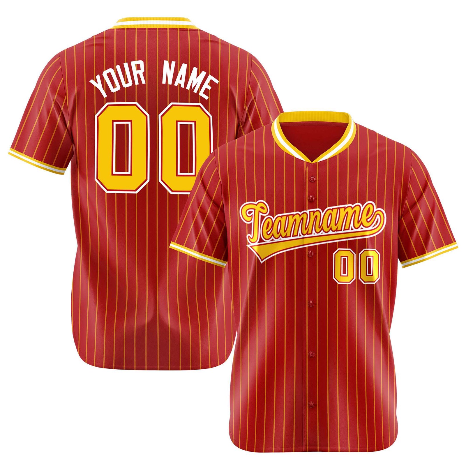 Custom Red Yellow Pinstripe Yellow-White Authentic Baseball Jersey