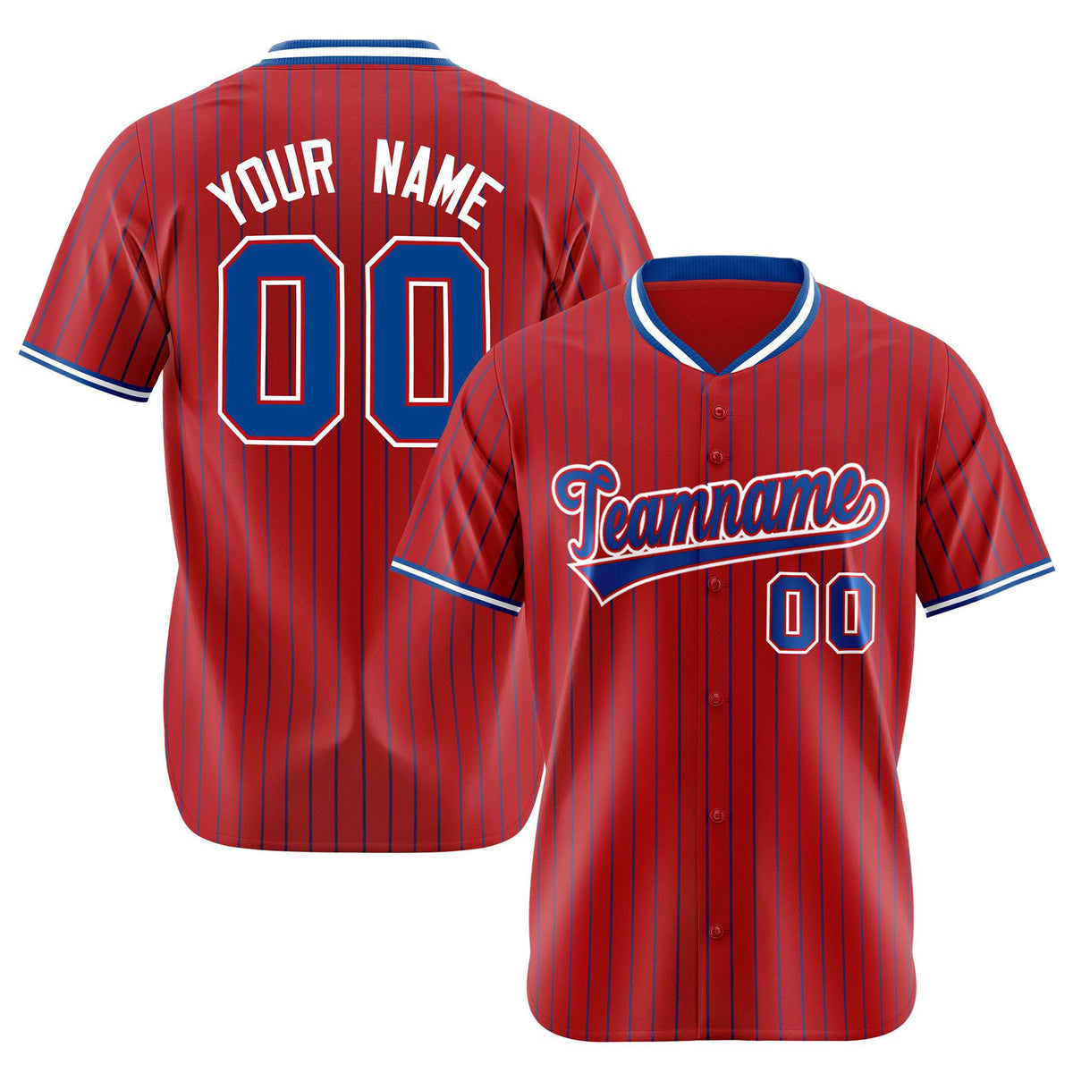 Custom Red Blue Pinstripe Blue-White Authentic Baseball Jersey