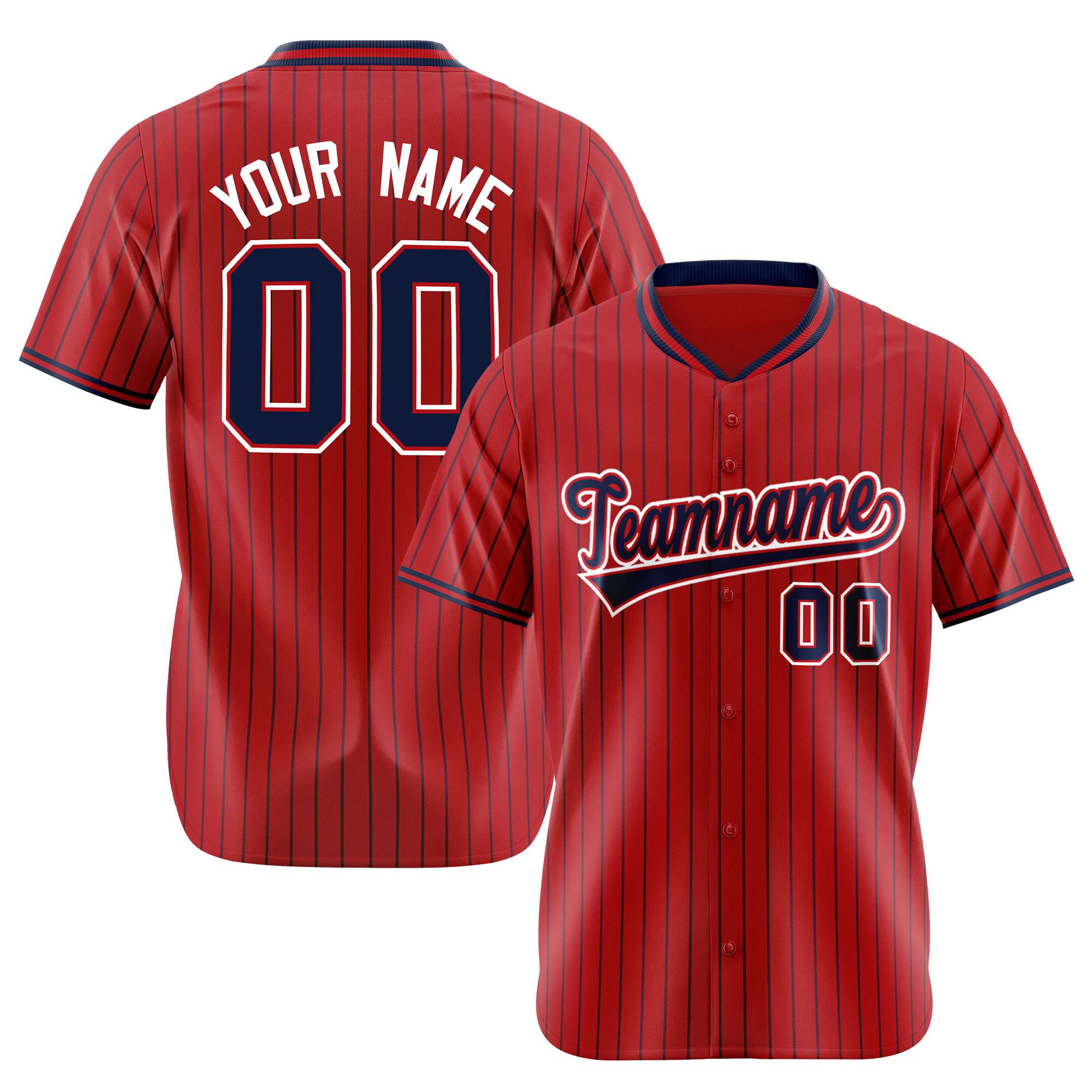 Custom Red Navy Pinstripe Navy-White Authentic Baseball Jersey