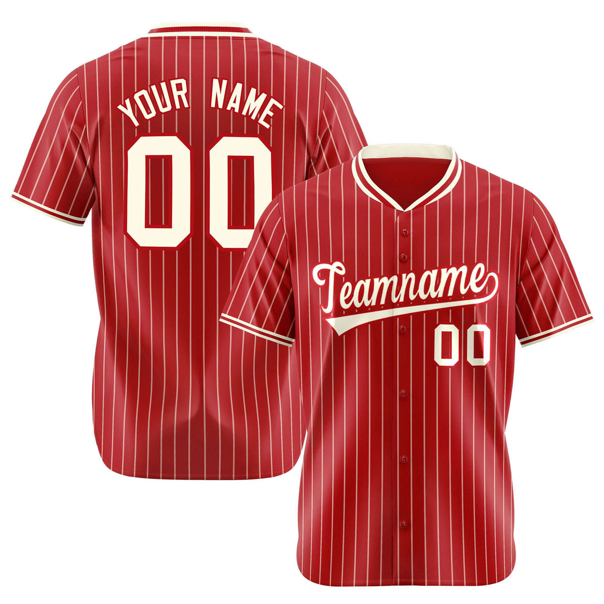 Custom Red Cream Pinstripe Cream-Red Authentic Baseball Jersey