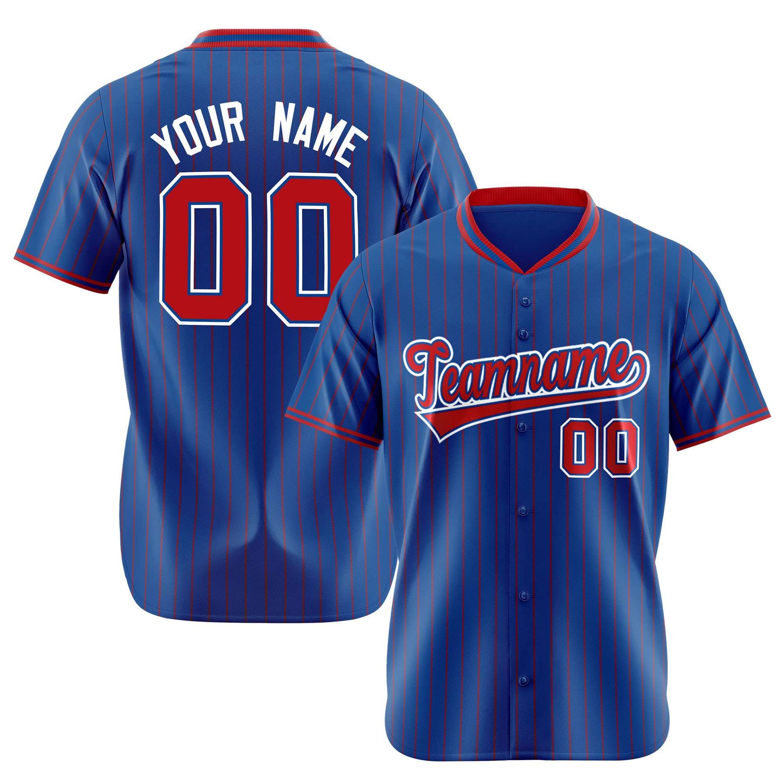 Custom Blue Red Pinstripe Red-White Authentic Baseball Jersey