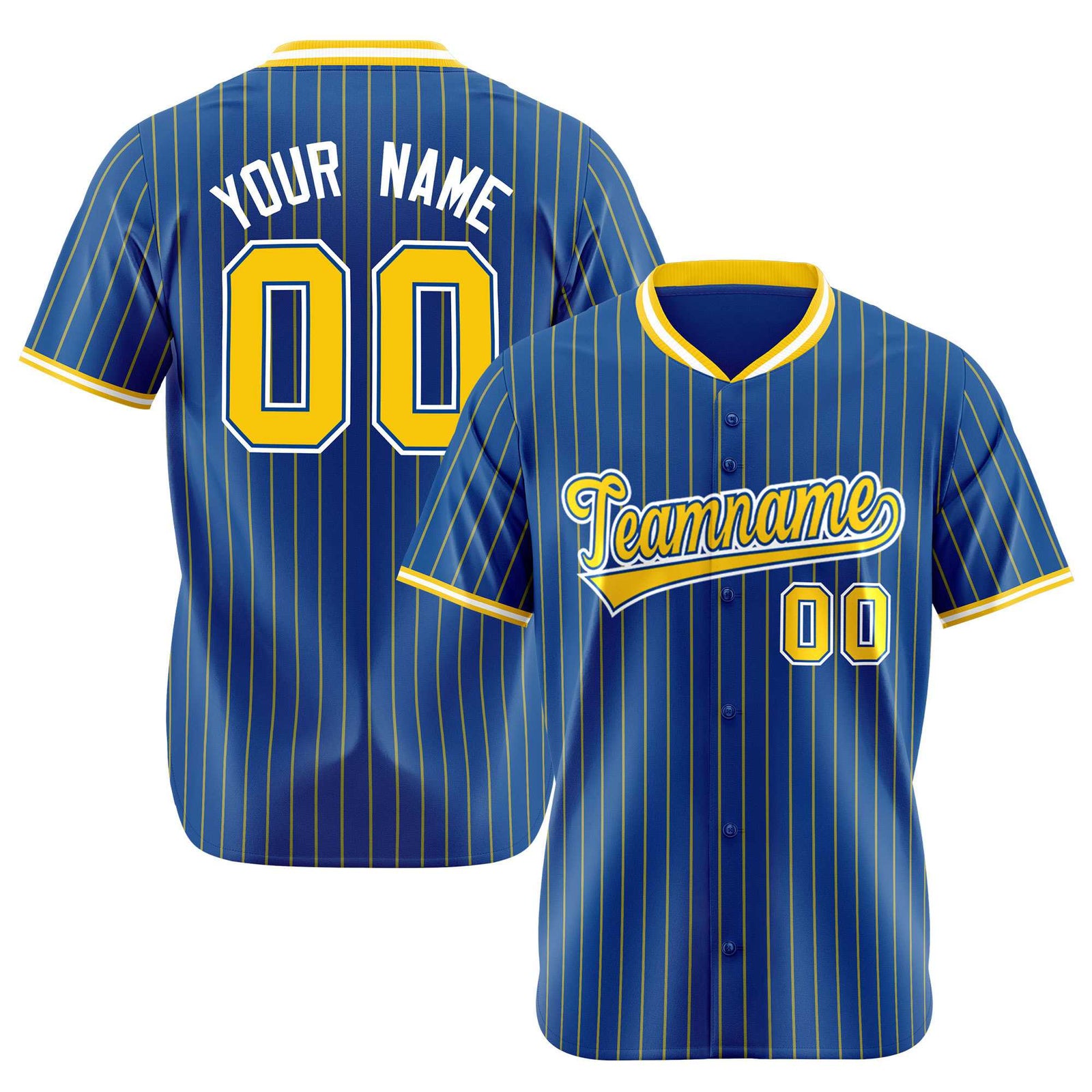 Custom Blue Yellow Pinstripe Yellow-White Authentic Baseball Jersey