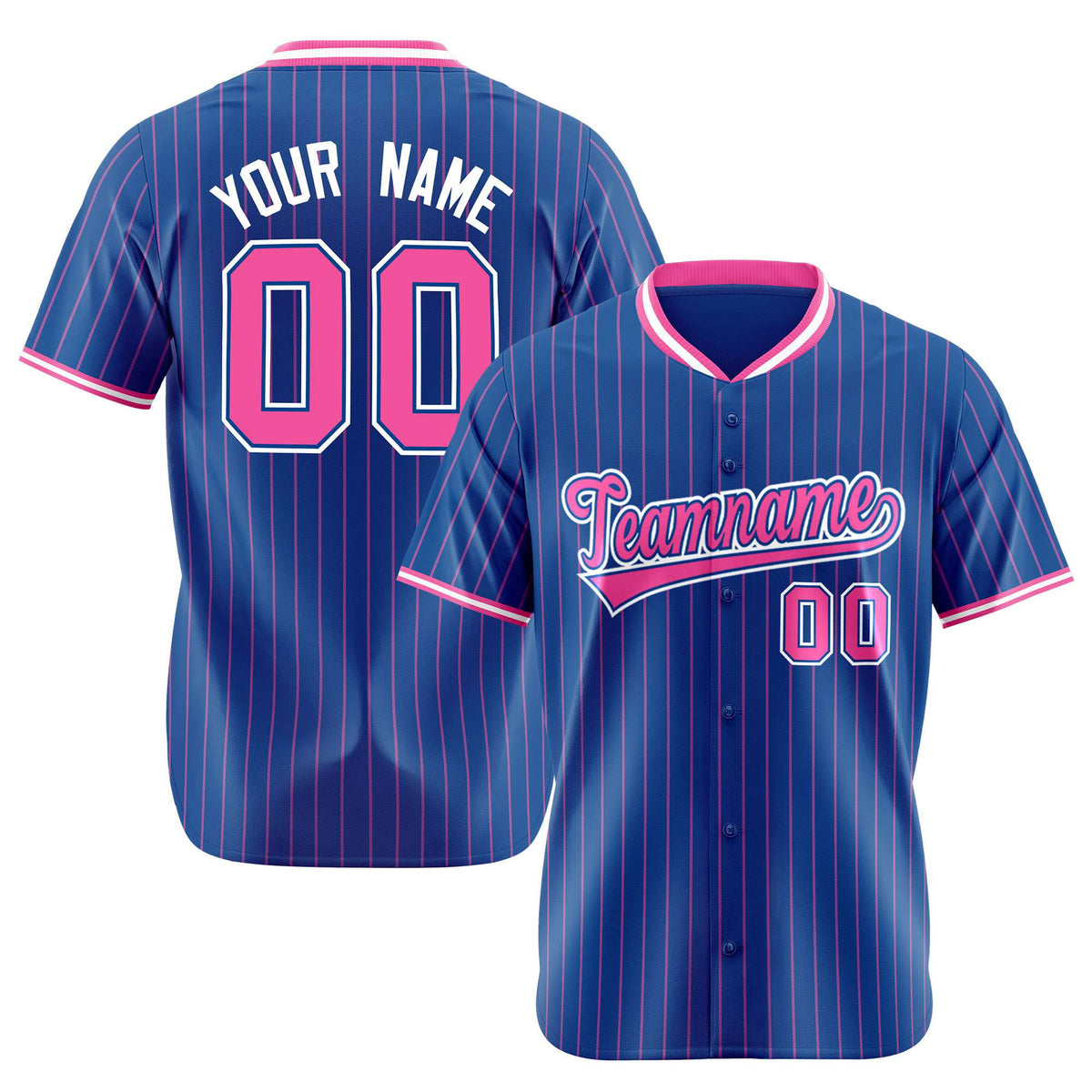 Custom Blue Pink Pinstripe Pink-White Authentic Baseball Jersey