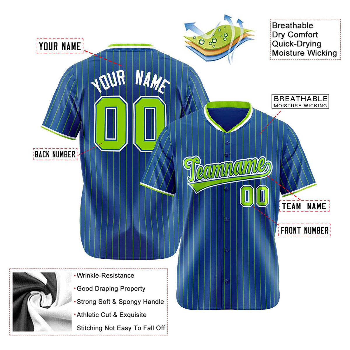 Custom Navy Neon-Green Pinstripe Neon-Green White Authentic Baseball Jersey