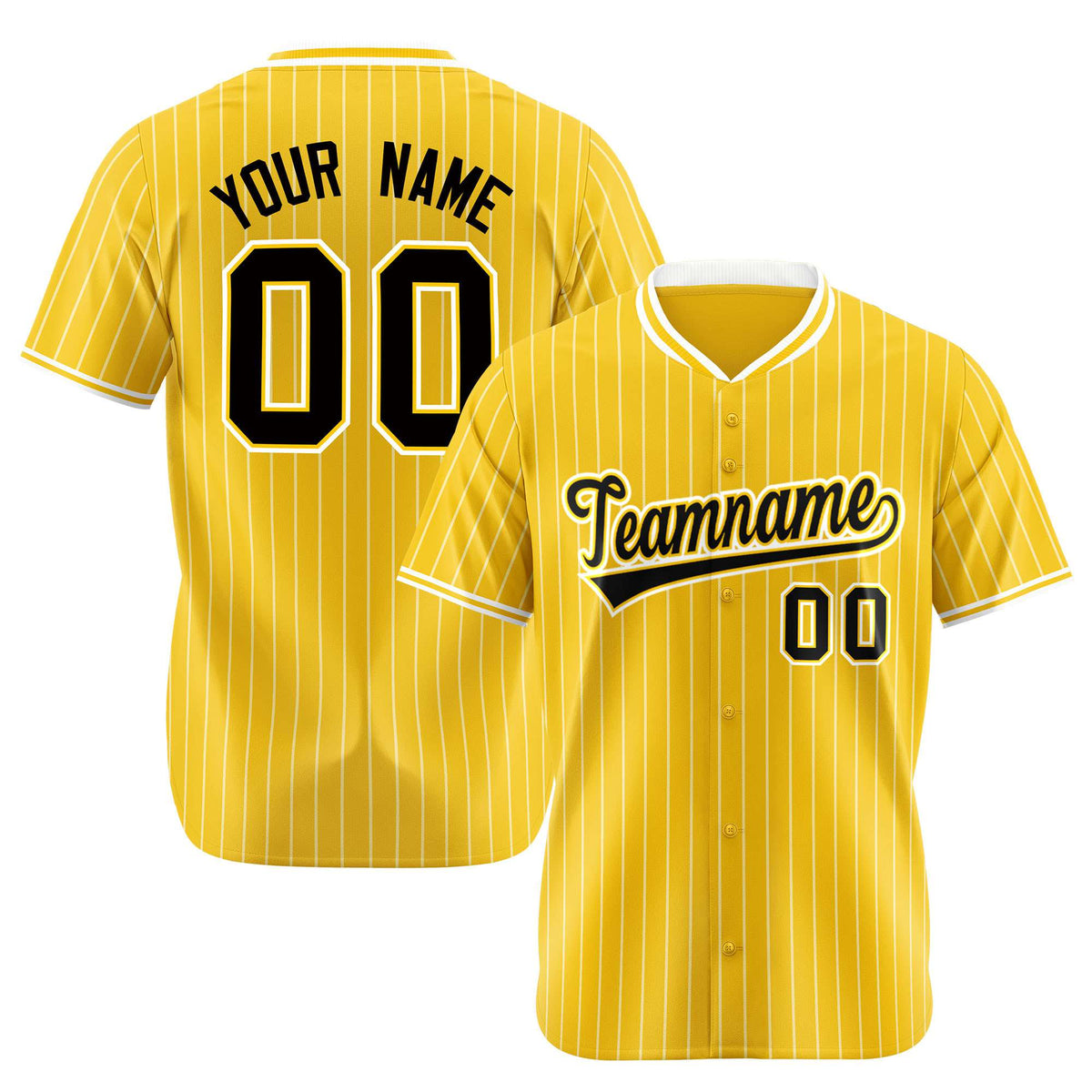 Custom Yellow White Pinstripe Black-White Authentic Baseball Jersey