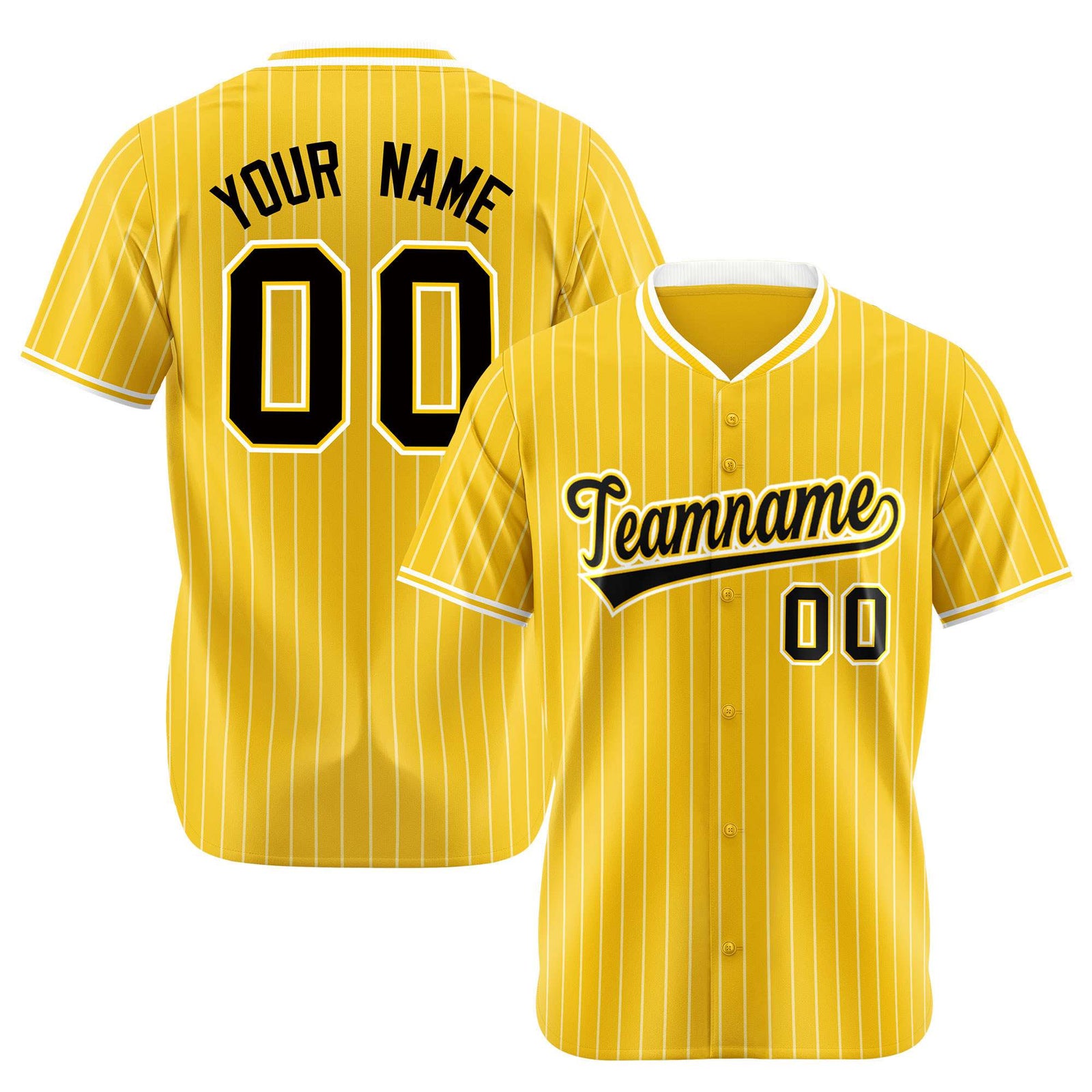 Custom Yellow White Pinstripe Black-White Authentic Baseball Jersey