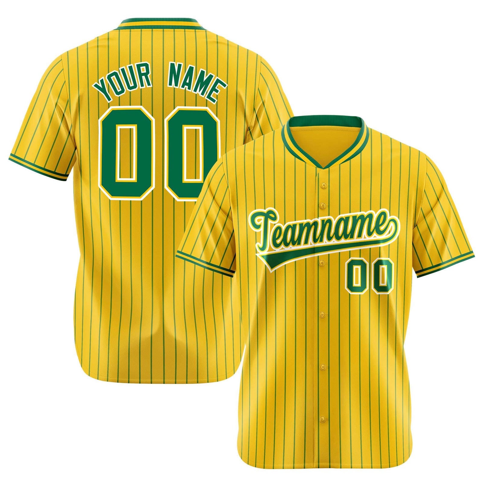Custom Yellow Kelly-Green Pinstripe Kelly-Green White Authentic Baseball Jersey