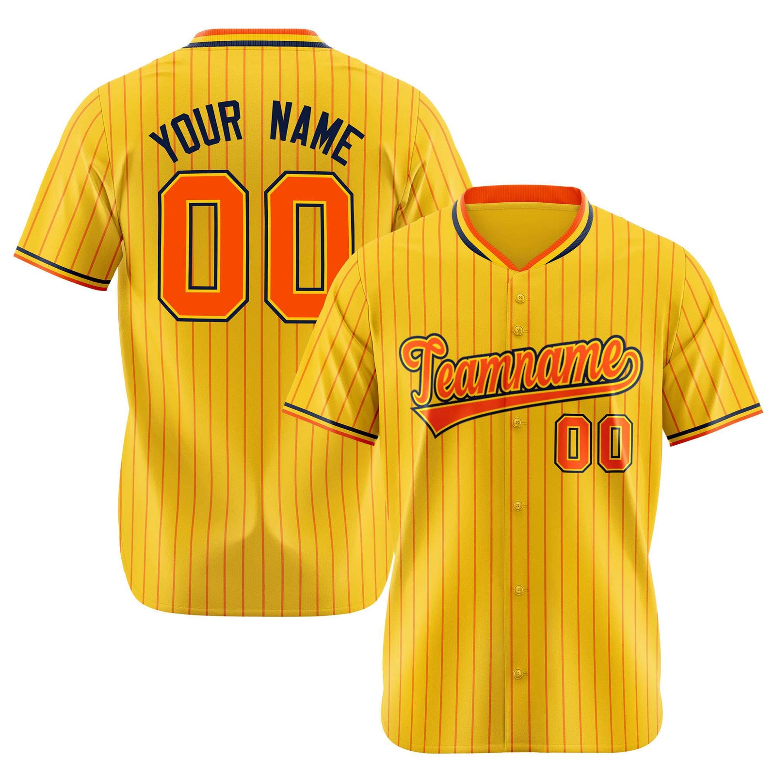 Custom Yellow Orange Pinstripe Orange-Black Authentic Baseball Jersey