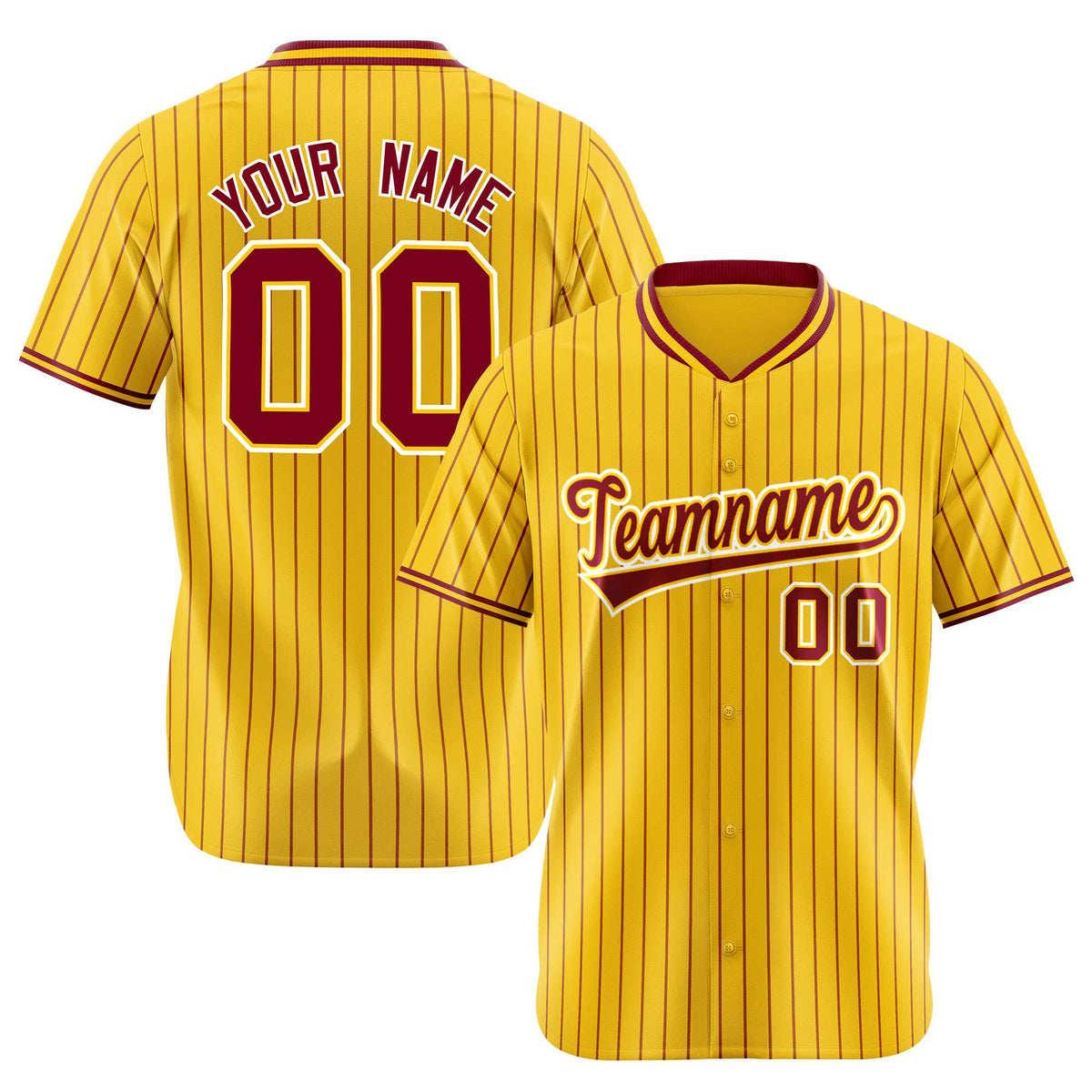 Custom Yellow Burgundy Pinstripe Burgundy-White Authentic Baseball Jersey