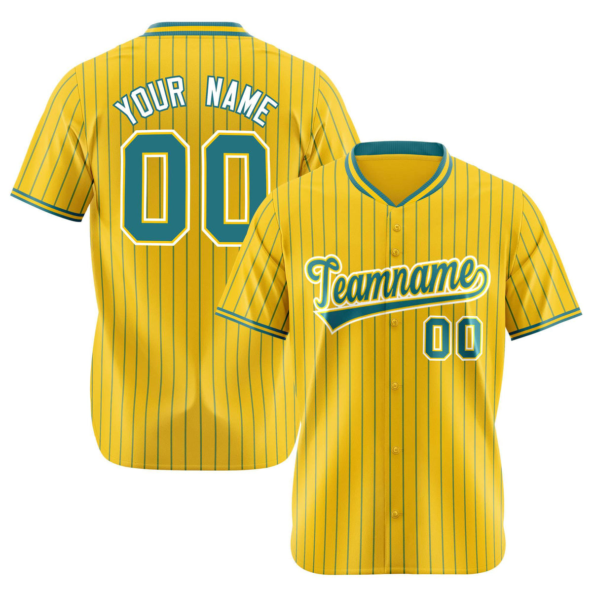 Custom Yellow Aqua Pinstripe Aqua-White Authentic Baseball Jersey