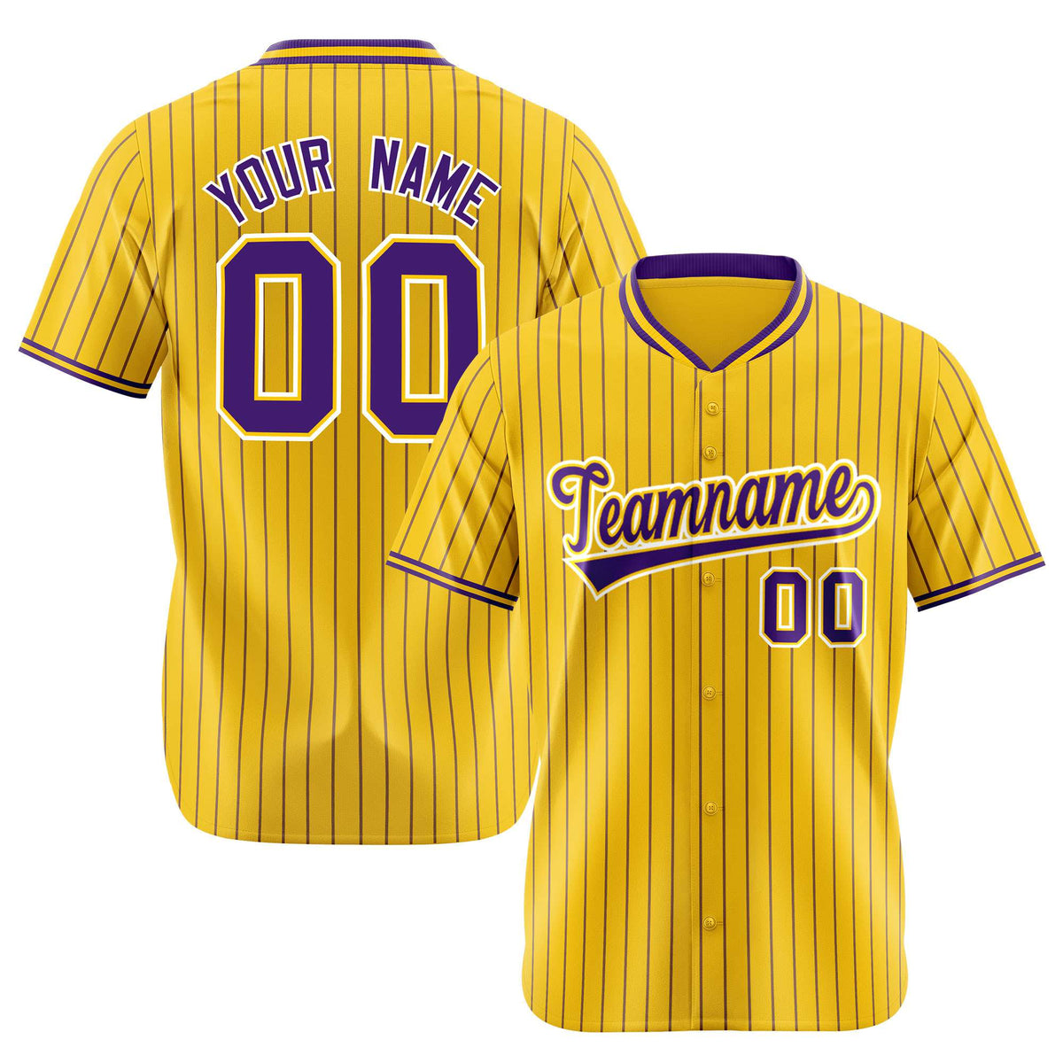 Custom Yellow Purple Pinstripe Purple-White Authentic Baseball Jersey