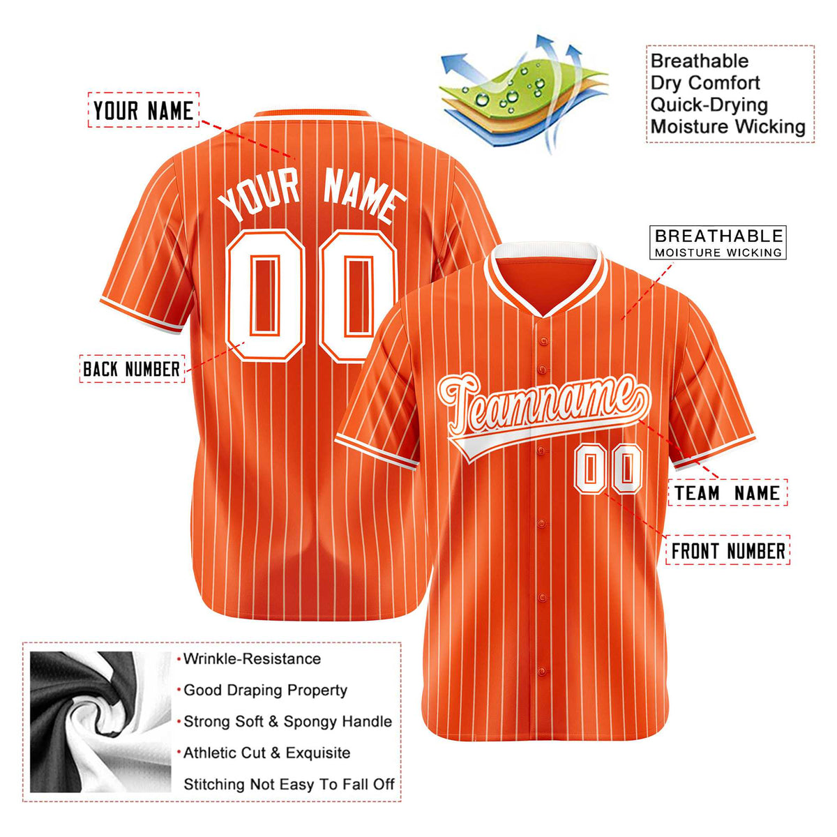 Custom Orange White Pinstripe White-Orange Authentic Baseball Jersey