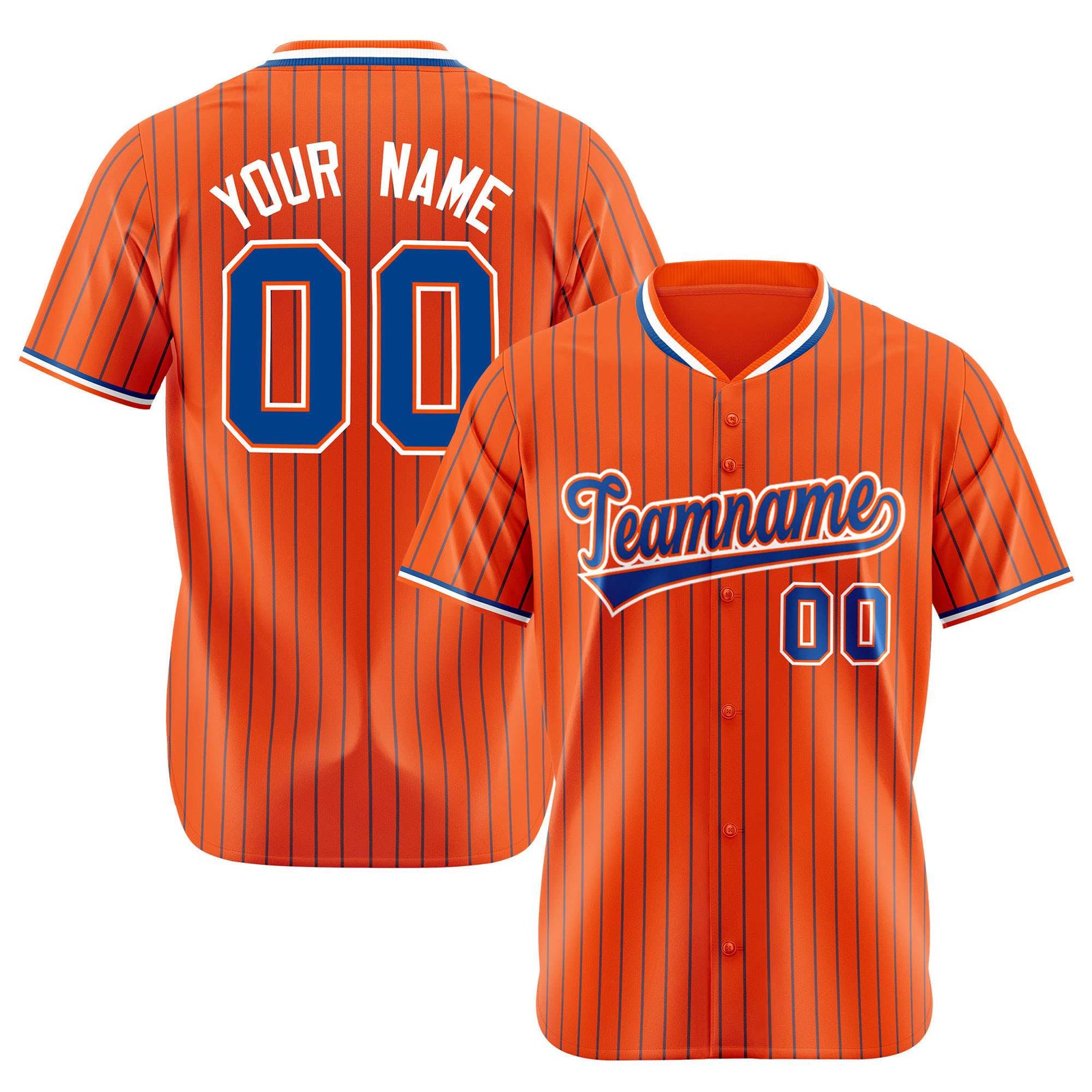 Custom Orange Blue Pinstripe Blue-White Authentic Baseball Jersey