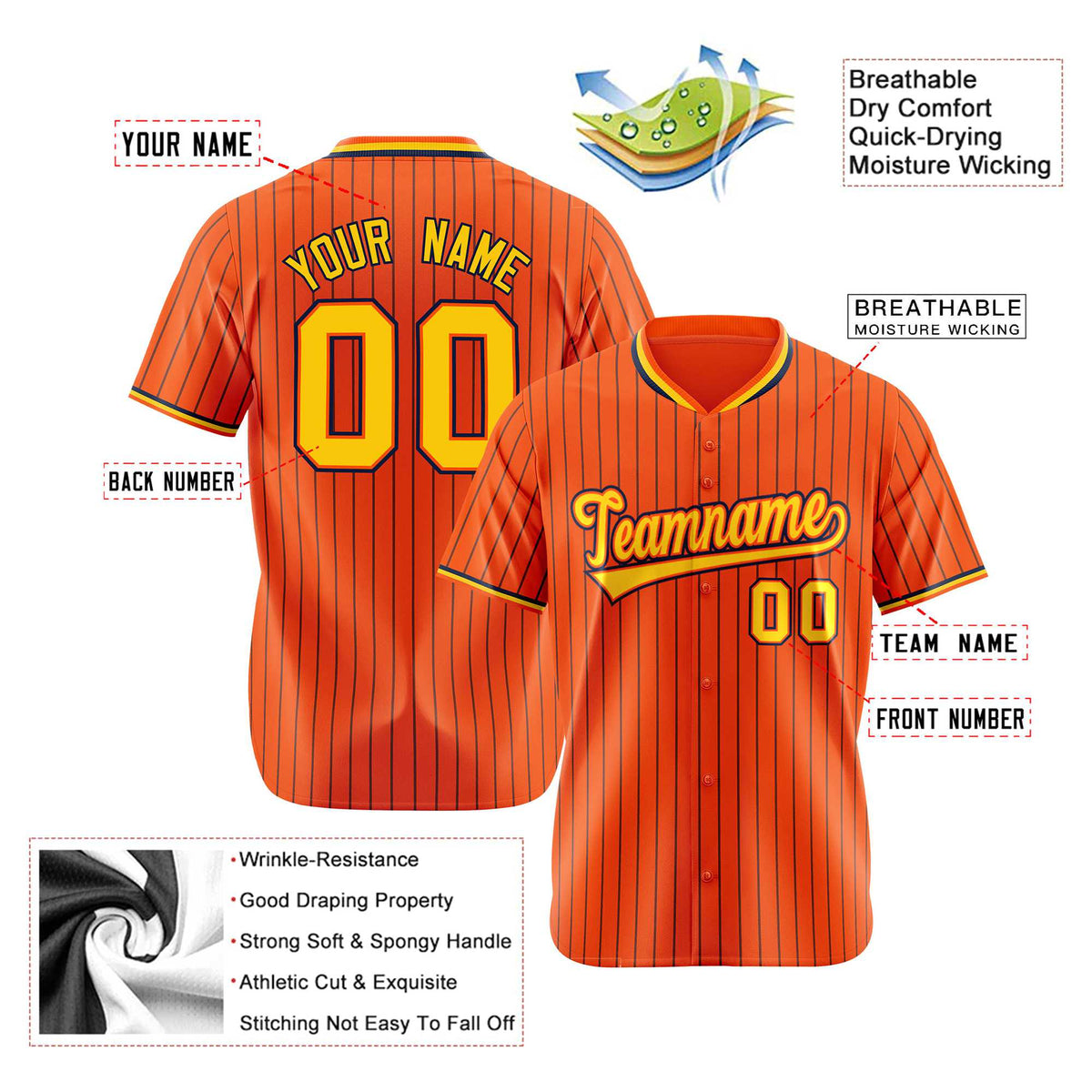 Custom Orange Navy Pinstripe Gold-Navy Authentic Baseball Jersey