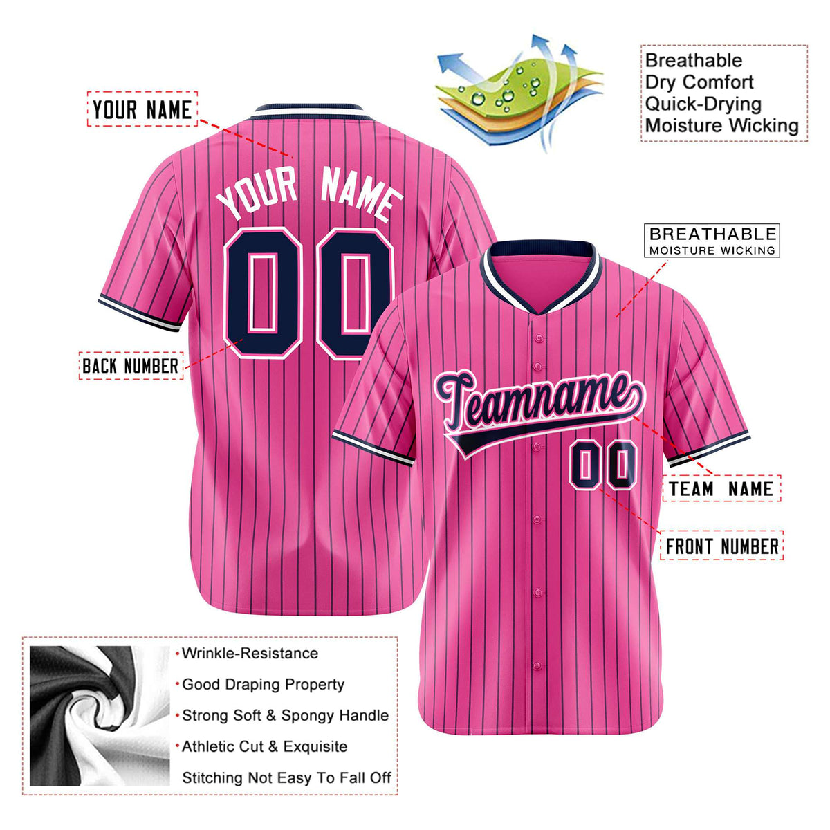 Custom Pink Blue Pinstripe Blue-White Authentic Baseball Jersey