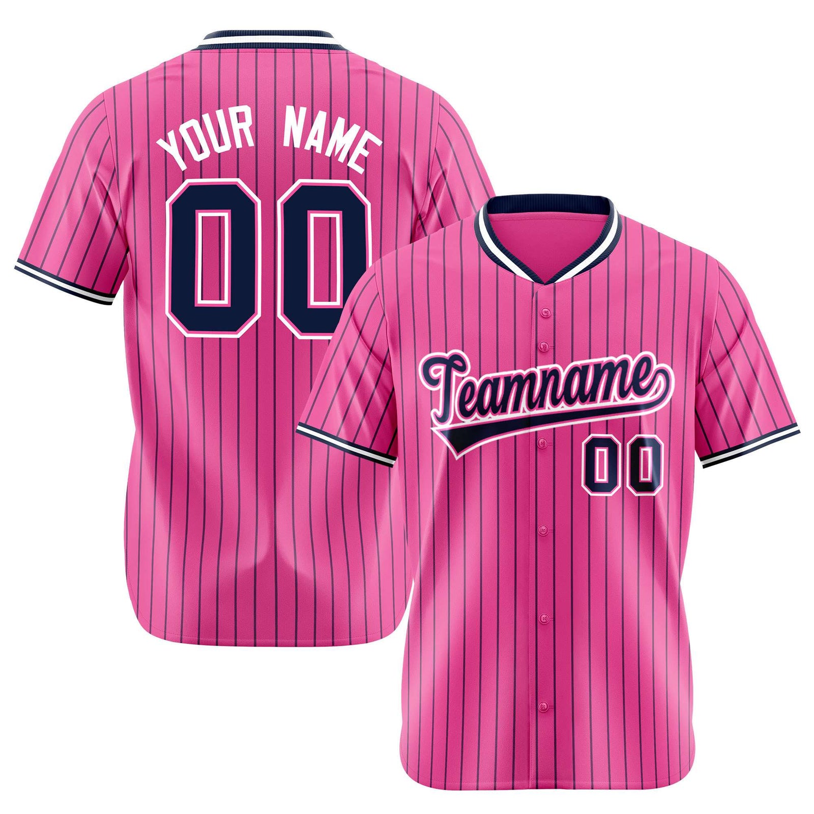 Custom Pink Blue Pinstripe Blue-White Authentic Baseball Jersey