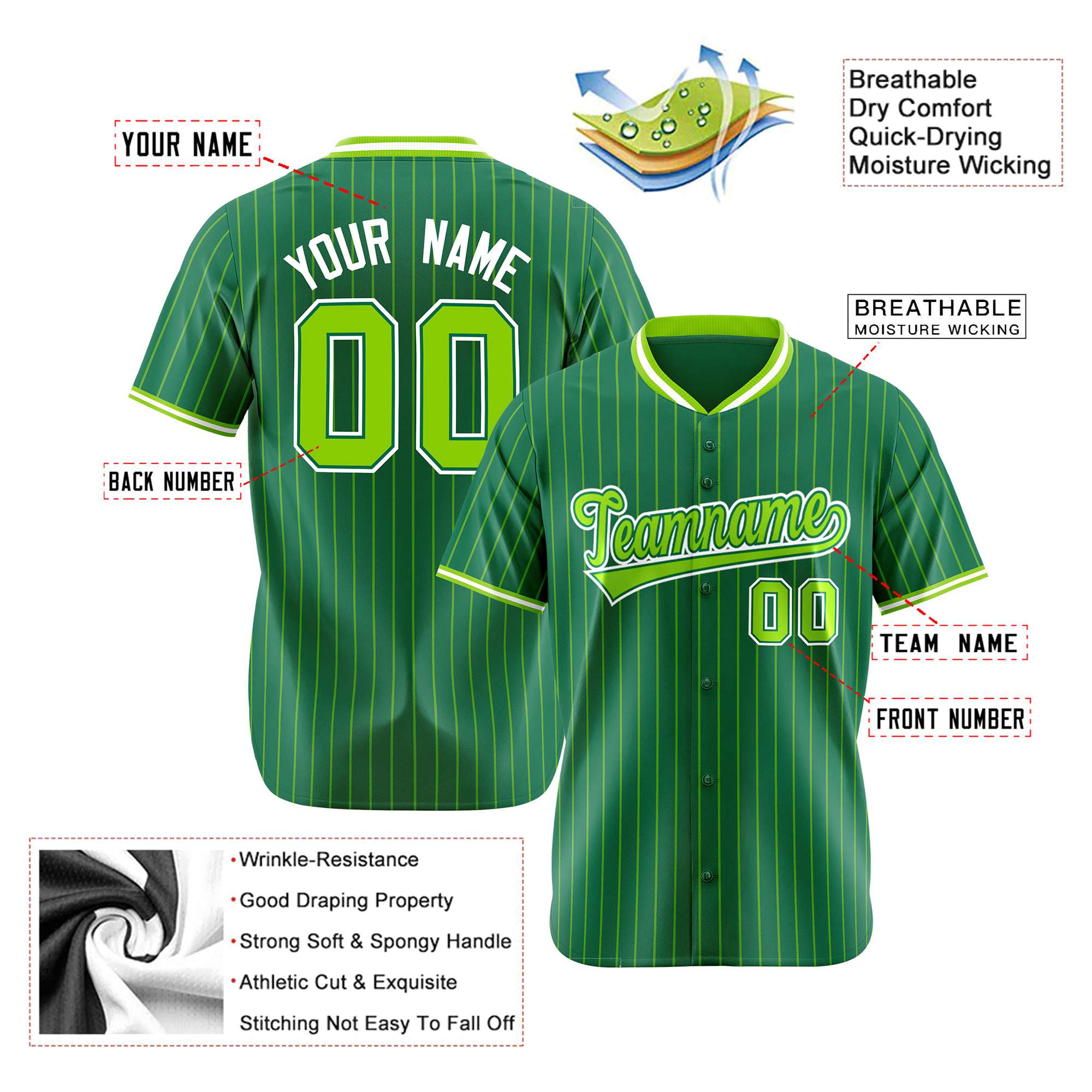 Custom Kelly Green Navy Pinstripe Navy-White Authentic Baseball Jersey