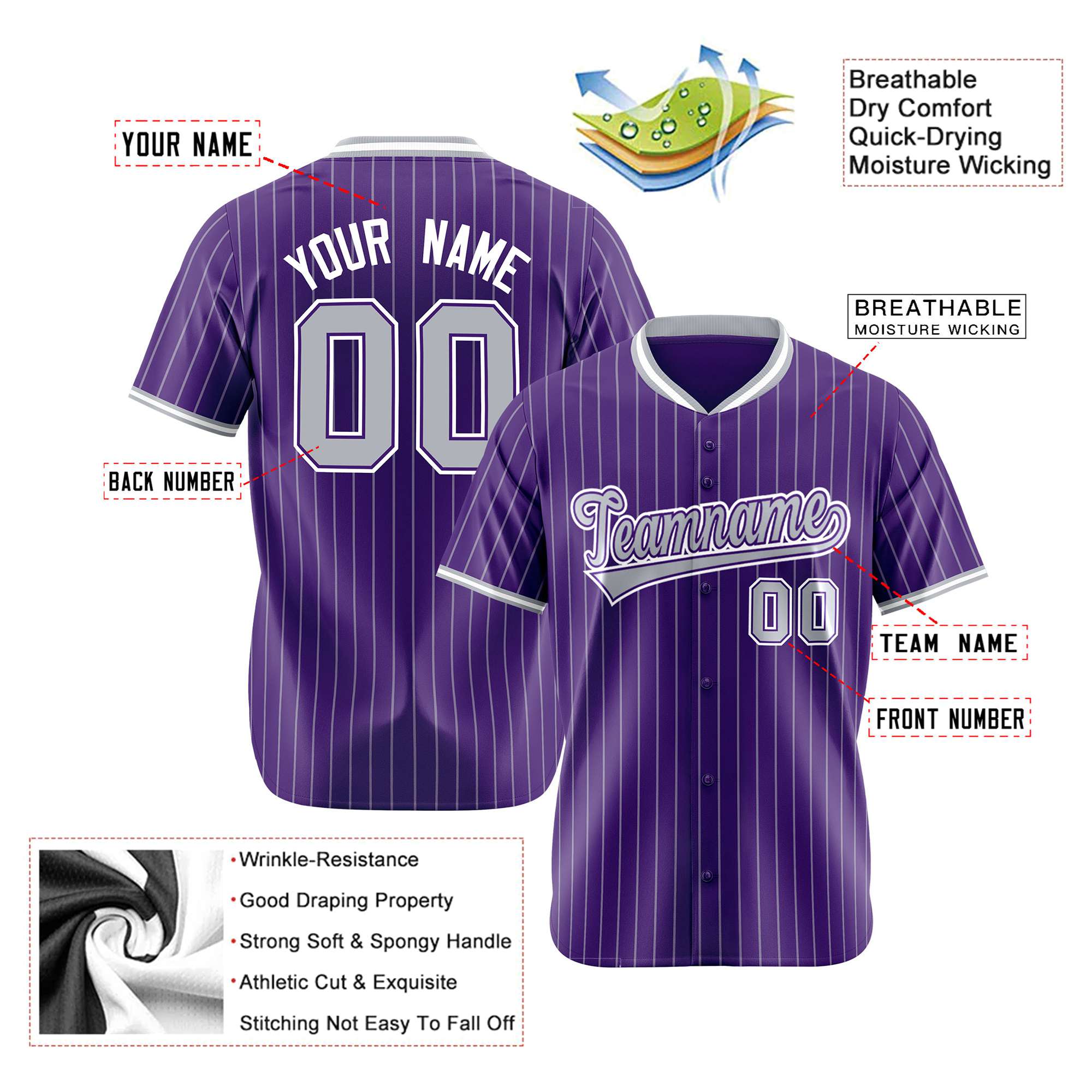 Custom Purple Gray Pinstripe Gray-White Authentic Baseball Jersey