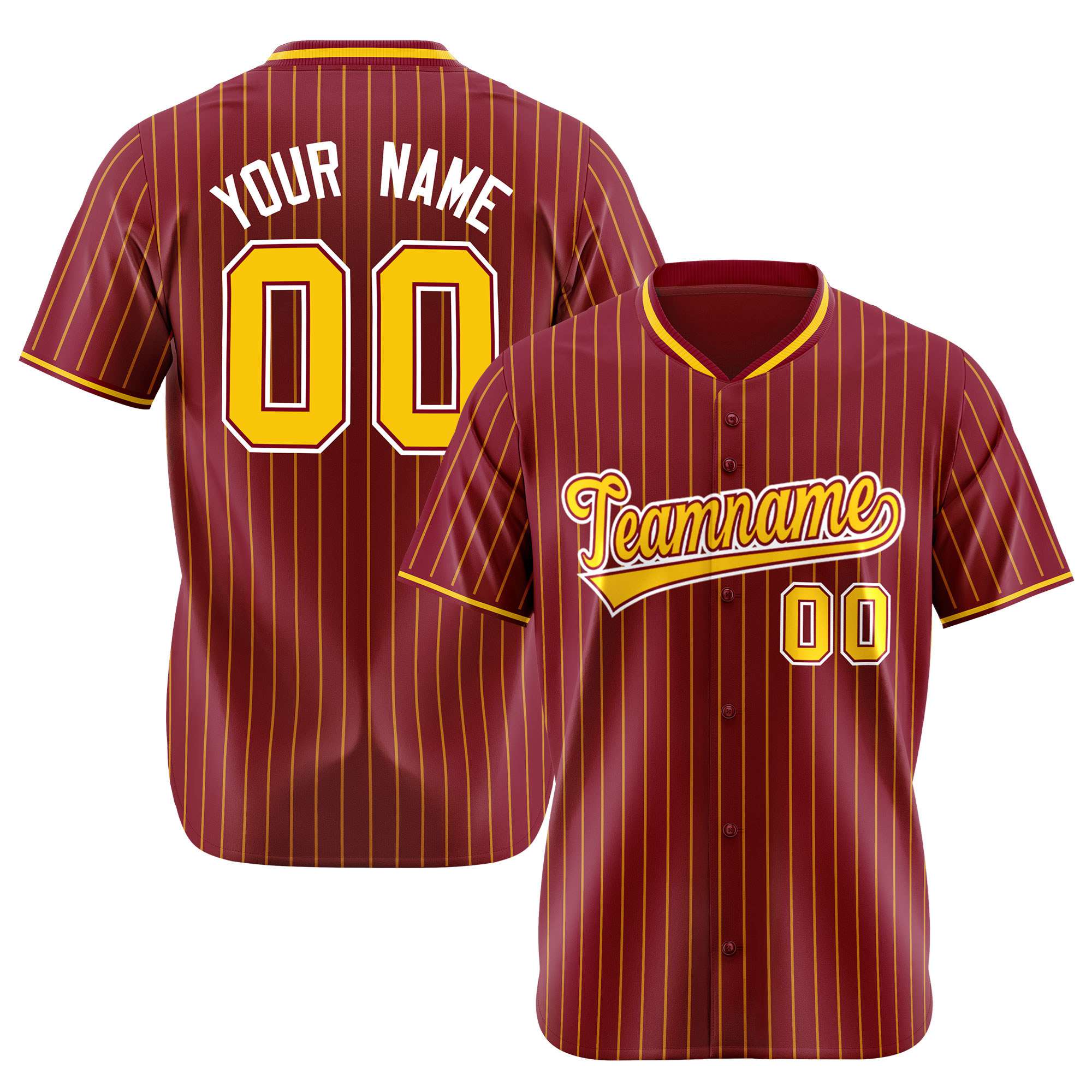 Custom Crimson Yellow Pinstripe Yellow-White Authentic Baseball Jersey