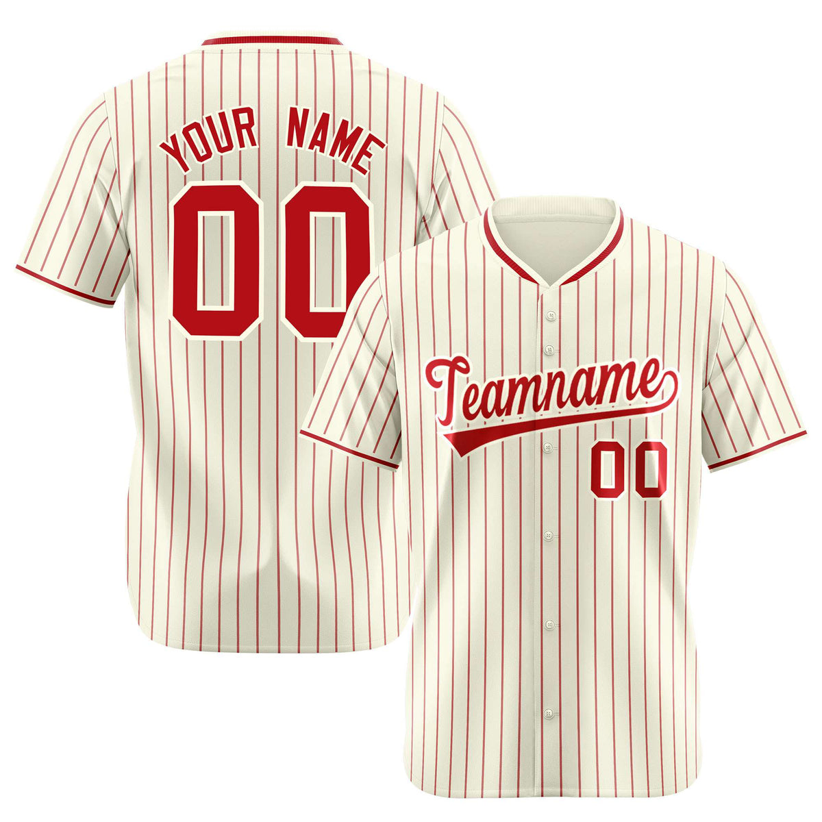 Custom Cream Red Pinstripe Red-White Authentic Baseball Jersey