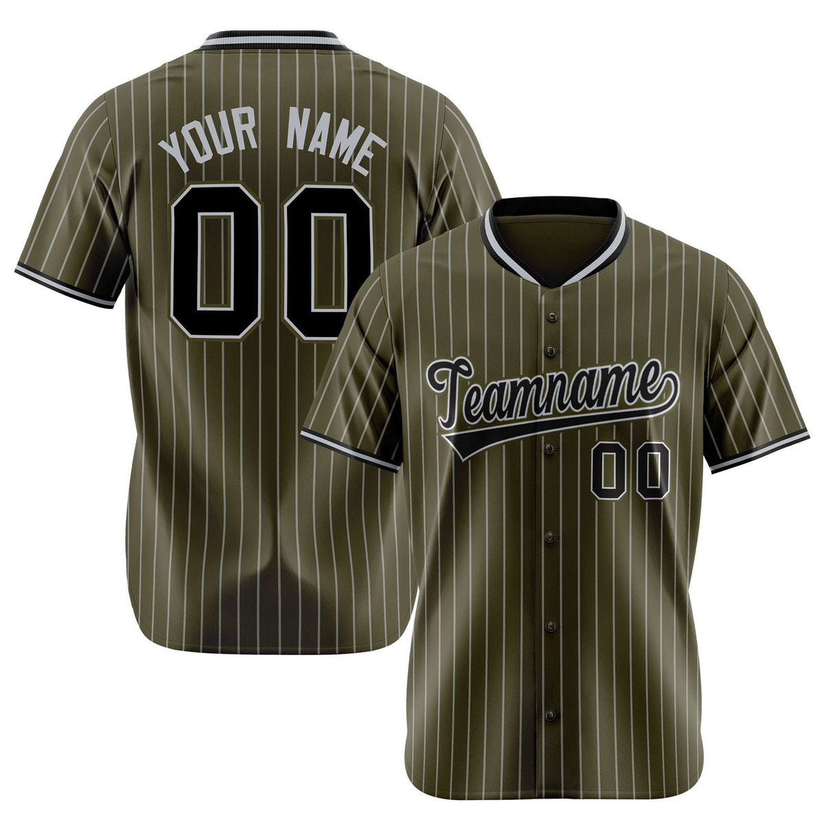 Custom Olive Black Pinstripe Black-Gray Authentic Baseball Jersey