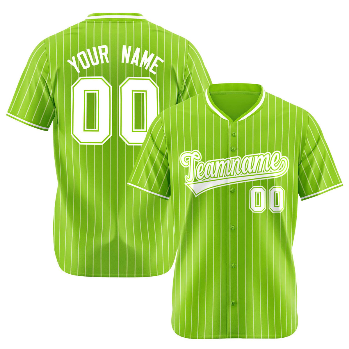 Custom Neon Green White Pinstripe White Neon-Green Authentic Baseball Jersey