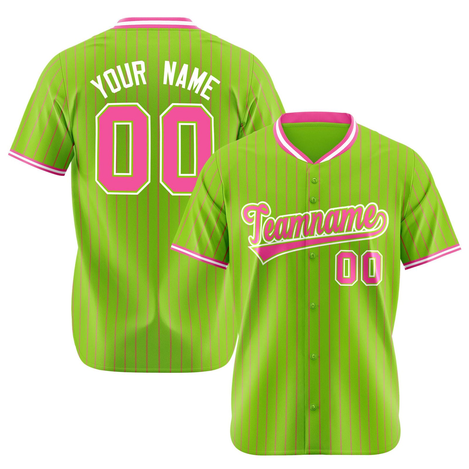 Custom Neon Green Pink Pinstripe Pink-White Authentic Baseball Jersey