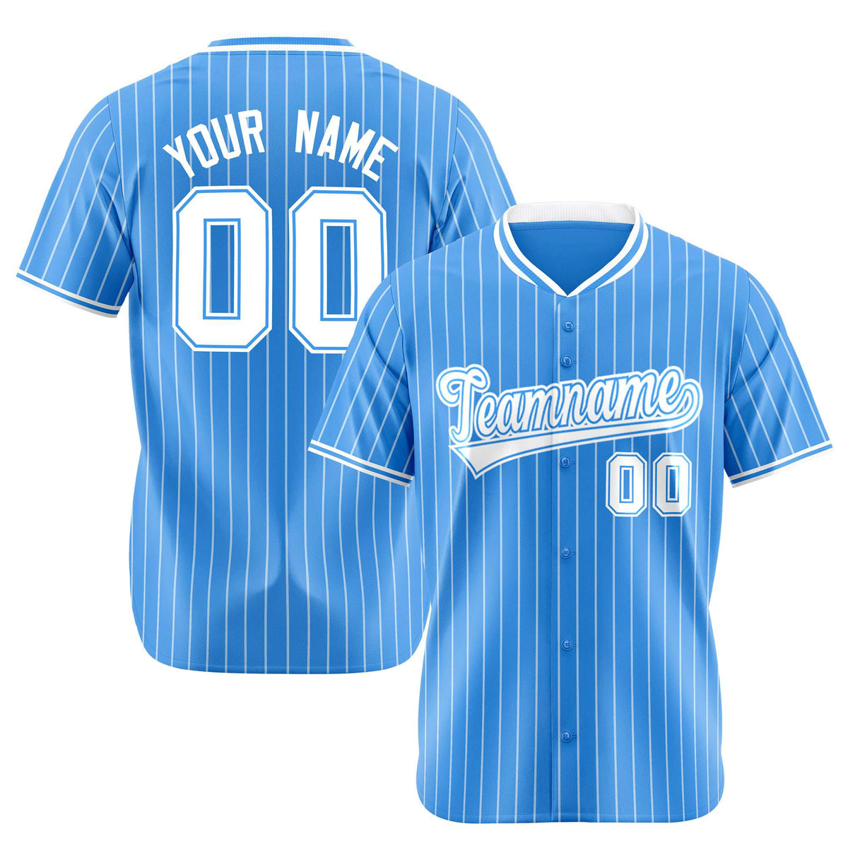 Custom Sky Blue White Pinstripe White Sky-Blue Authentic Baseball Jersey