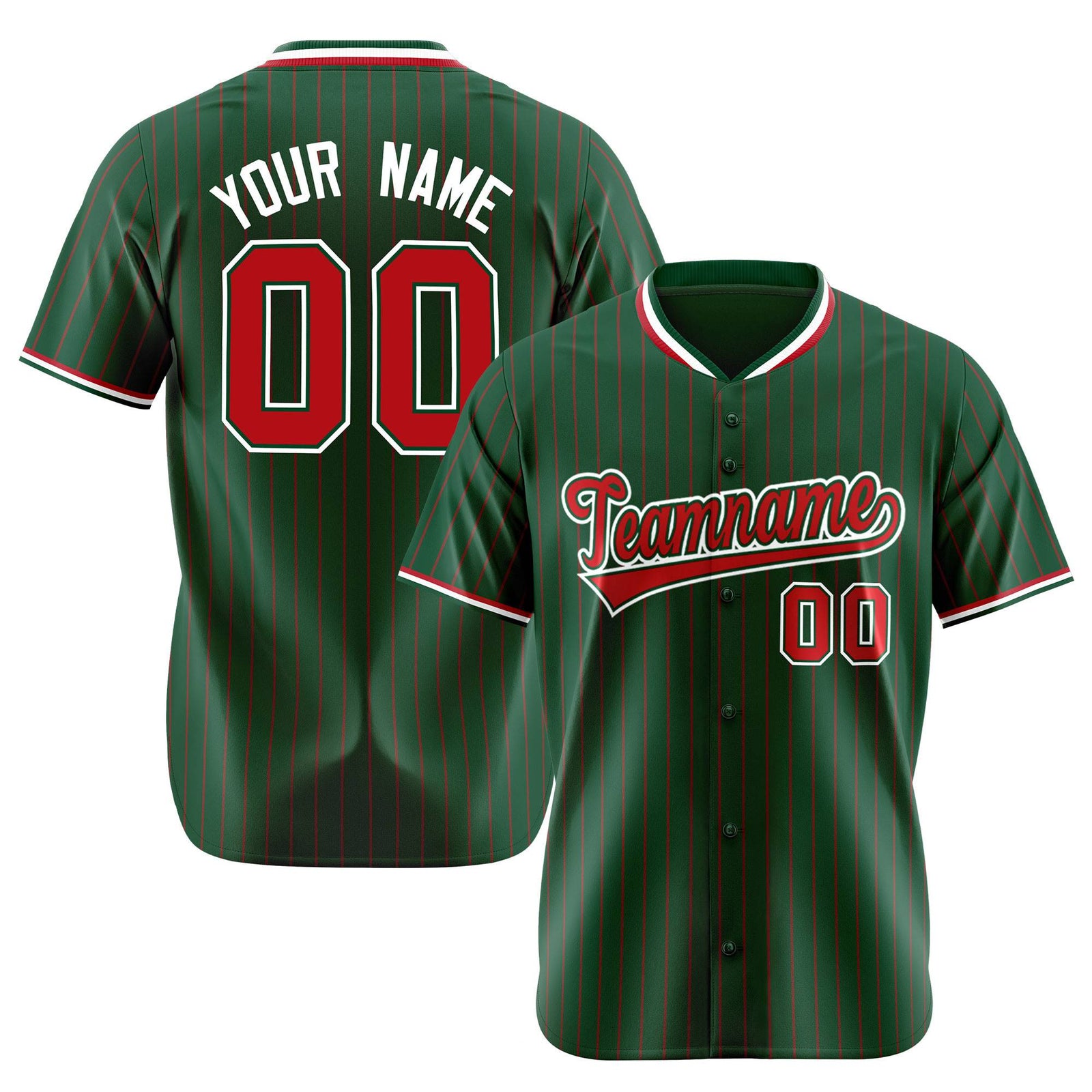 Custom Midnight Green Red Pinstripe Red-White Authentic Baseball Jersey